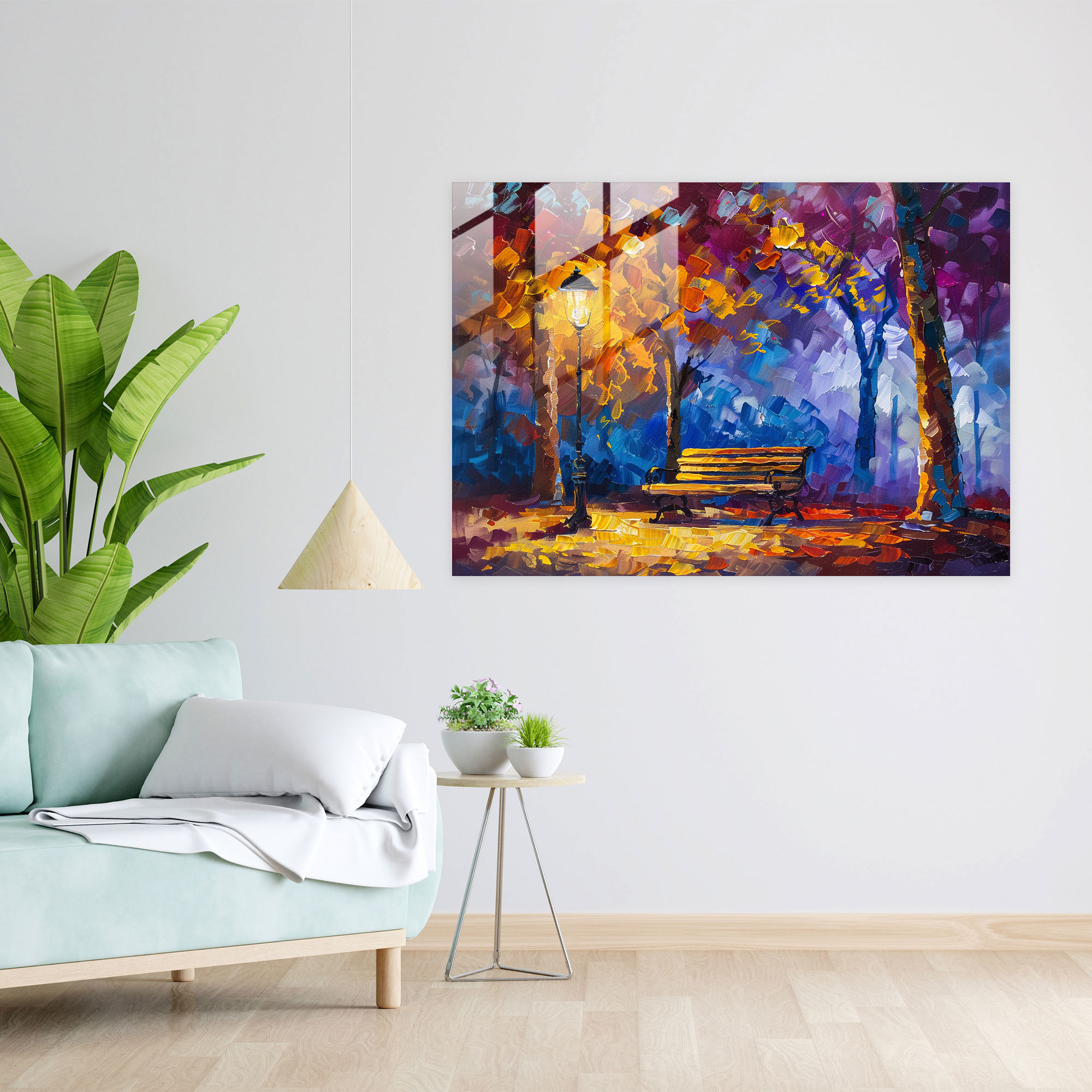 Leonid Afremov Home Decoration - Colorful Park Bench Glass Print - Leonid Afremov, Glass Wall Art, Leonid Afremov, Wall Decoration