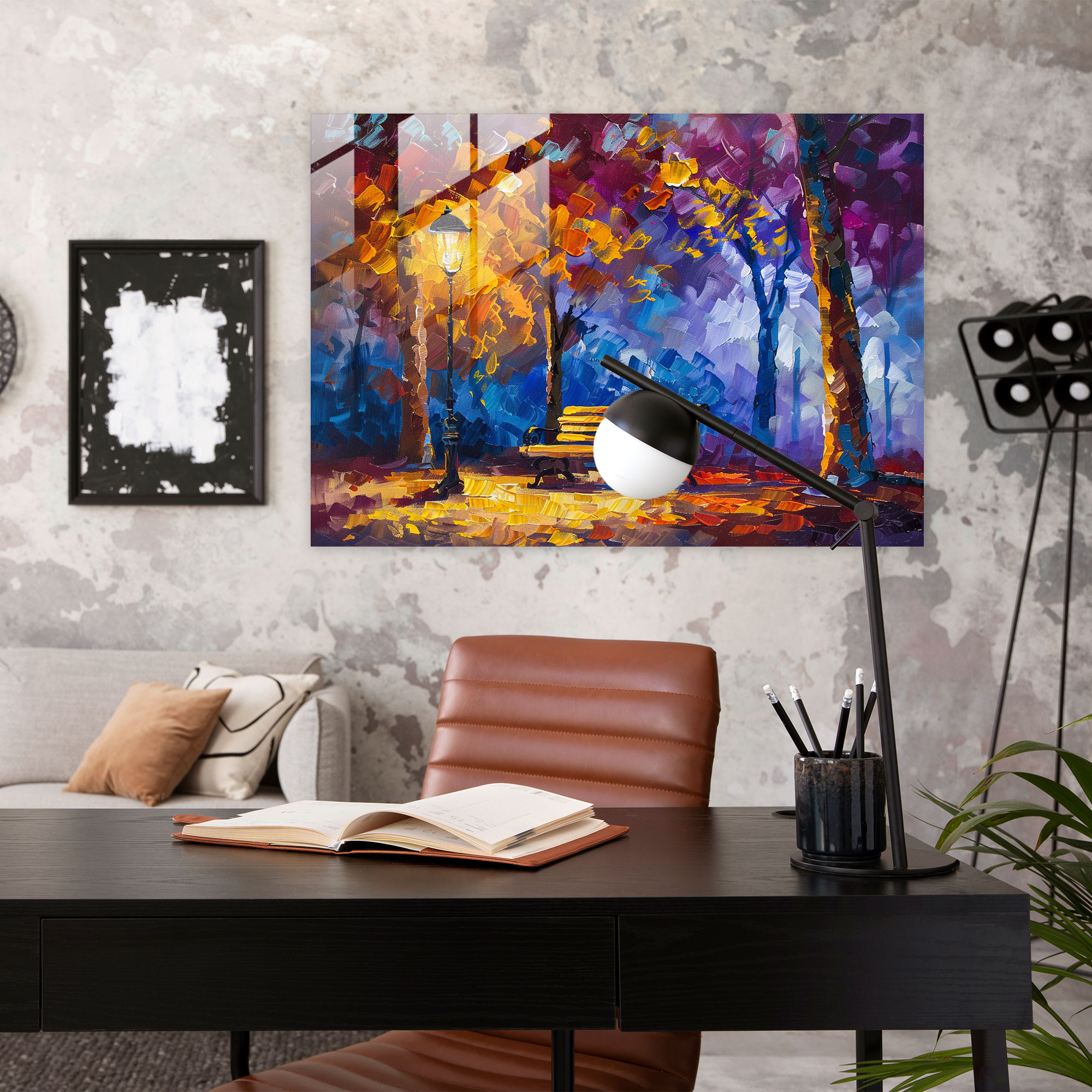 Leonid Afremov Home Decoration - Colorful Park Bench Glass Print - Leonid Afremov, Glass Wall Art, Leonid Afremov, Wall Decoration