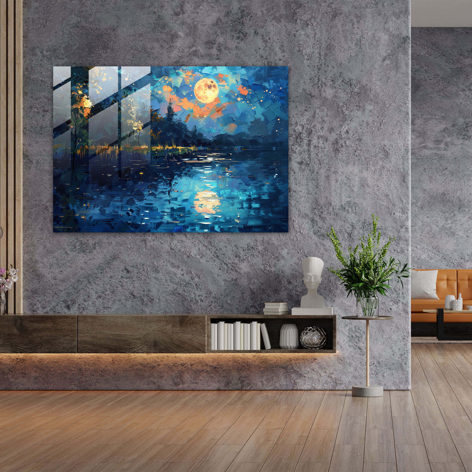 Leonid Afremov Glass Wall Art - Moonlit Lake Glass Print - Leonid Afremov, Glass Art, Glass Print, Wall Decoration