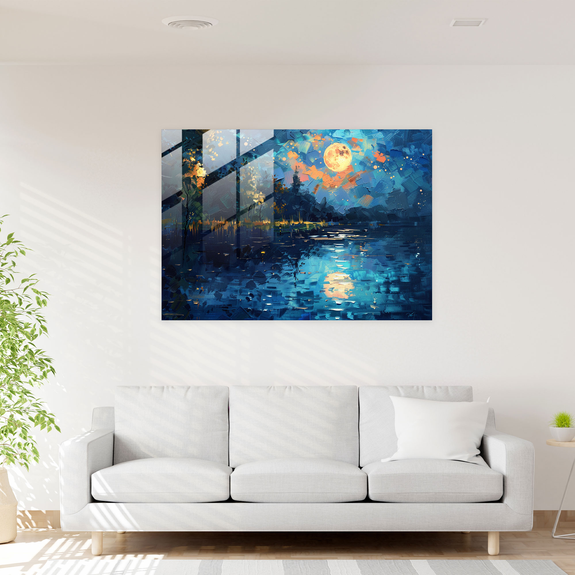 Leonid Afremov Glass Wall Art - Moonlit Lake Glass Print - Leonid Afremov, Glass Art, Glass Print, Wall Decoration