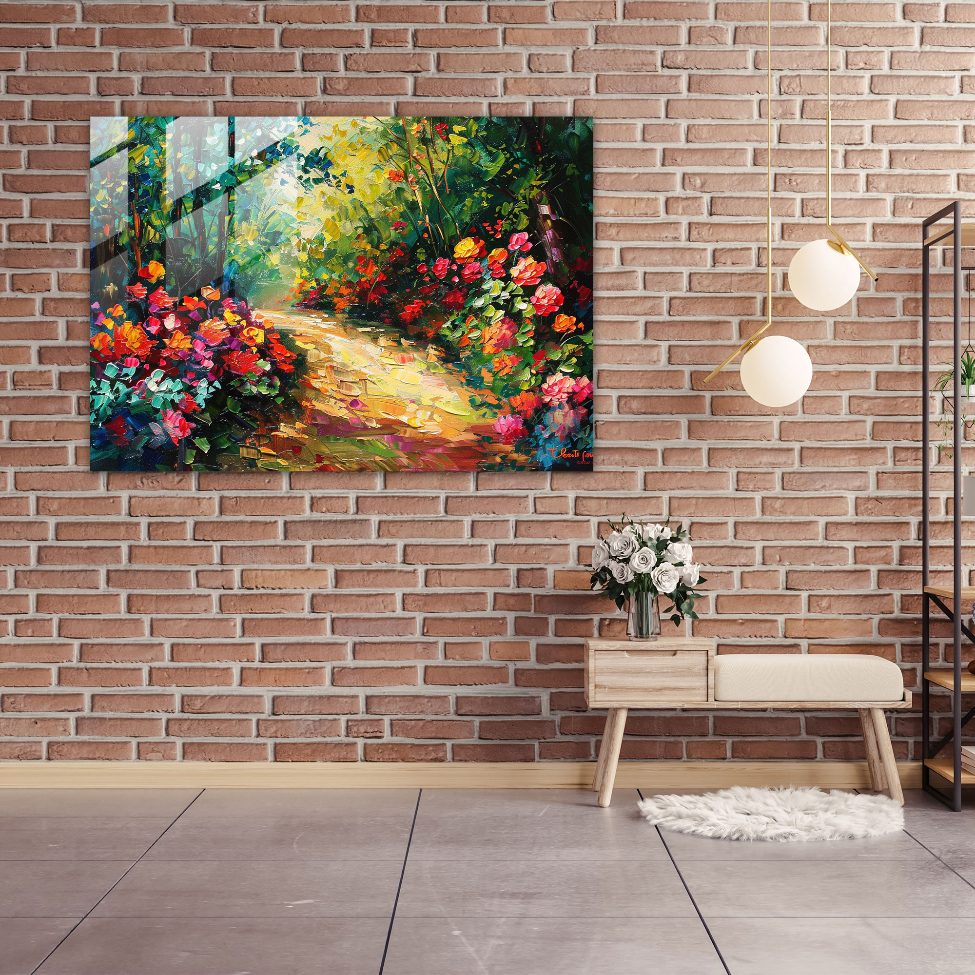 Leonid Afremov Modern Art - Vibrant Flowers Glass Print - Leonid Afremov, Leonid Afremov, Modern Art, Glass Art