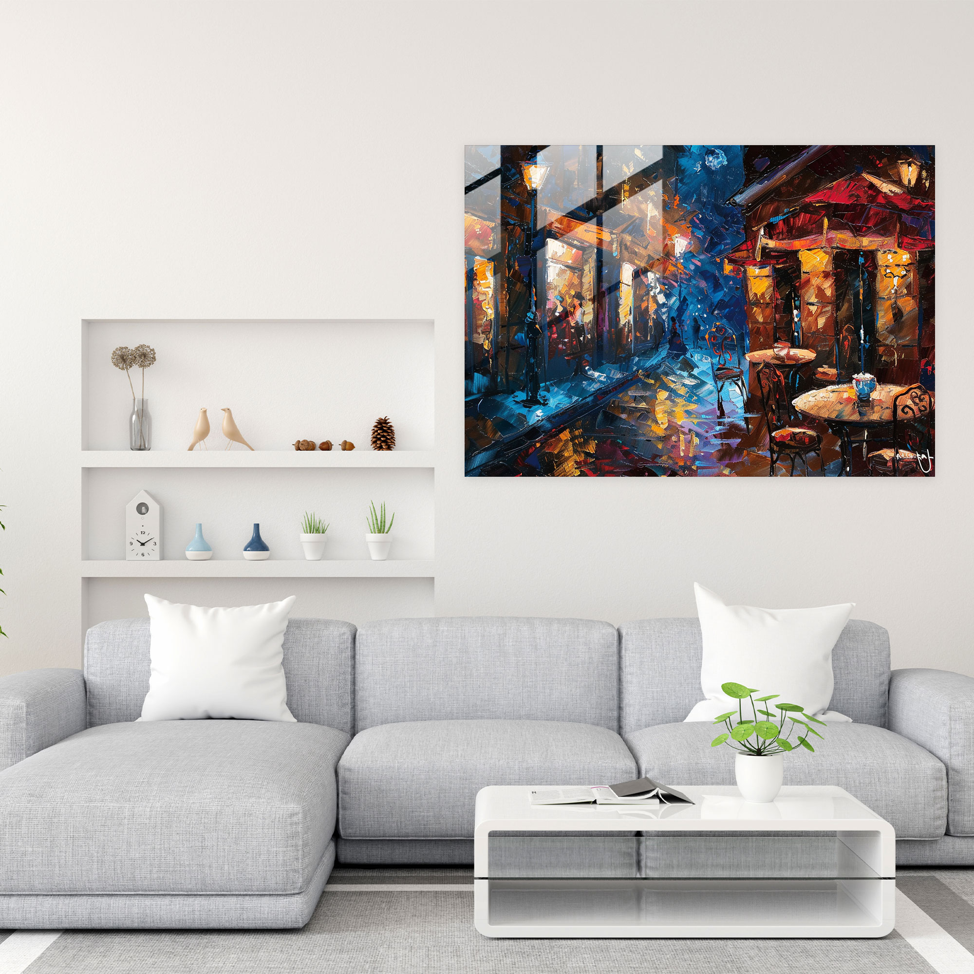 Leonid Afremov Glass Print - Street Cafe Glass Wall Art - Leonid Afremov, Home Decoration, Glass Print, Glass Wall Art