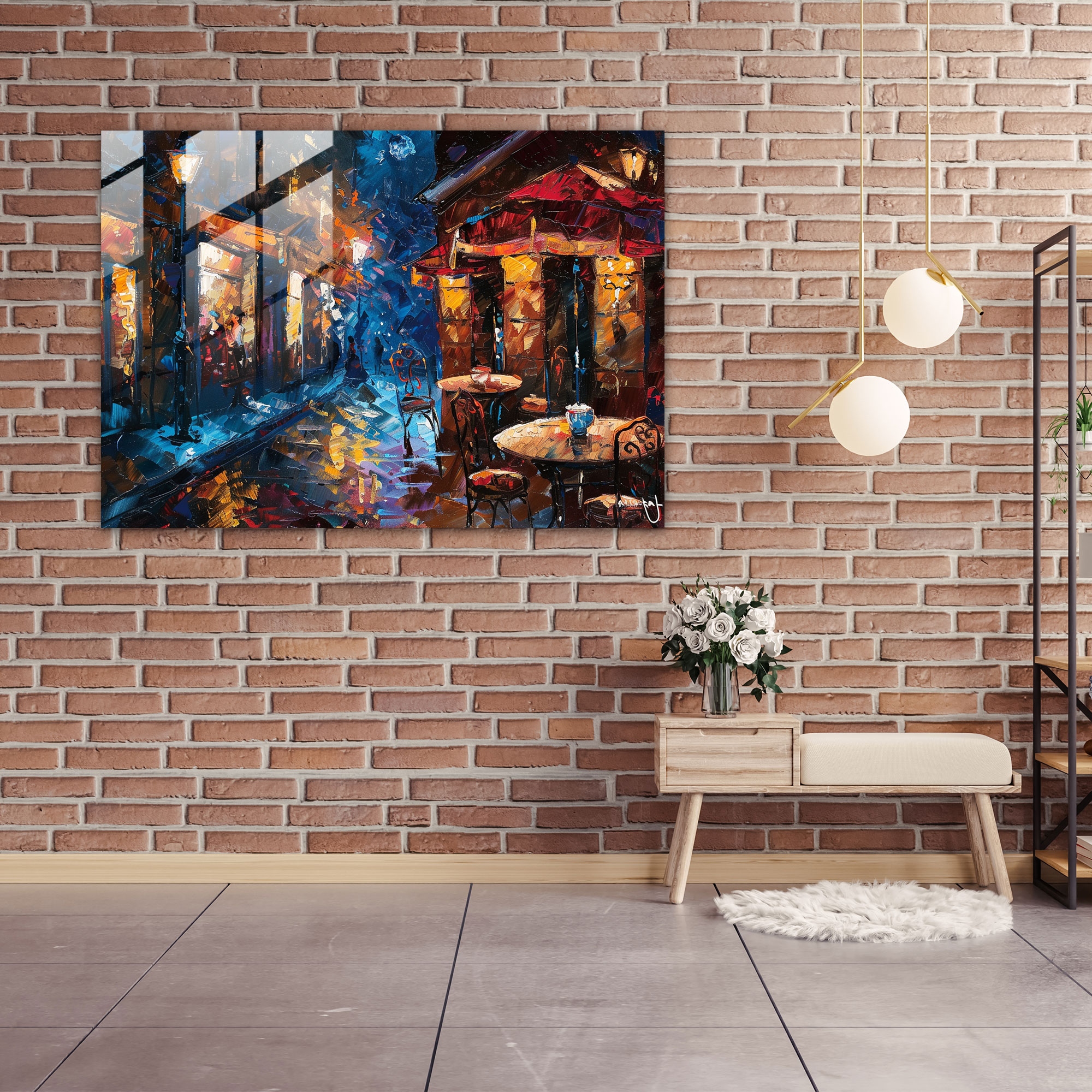 Leonid Afremov Glass Print - Street Cafe Glass Wall Art - Leonid Afremov, Home Decoration, Glass Print, Glass Wall Art