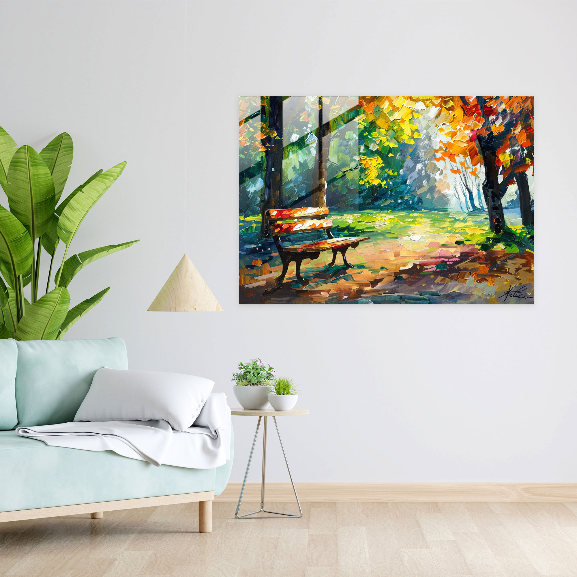 Leonid Afremov Home Decoration - Sunny Park Scene Glass Print - Leonid Afremov, Modern Art, Glass Wall Art, Leonid Afremov