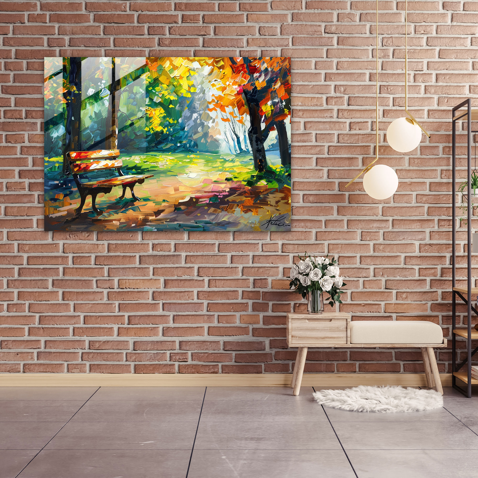 Leonid Afremov Home Decoration - Sunny Park Scene Glass Print - Leonid Afremov, Modern Art, Glass Wall Art, Leonid Afremov
