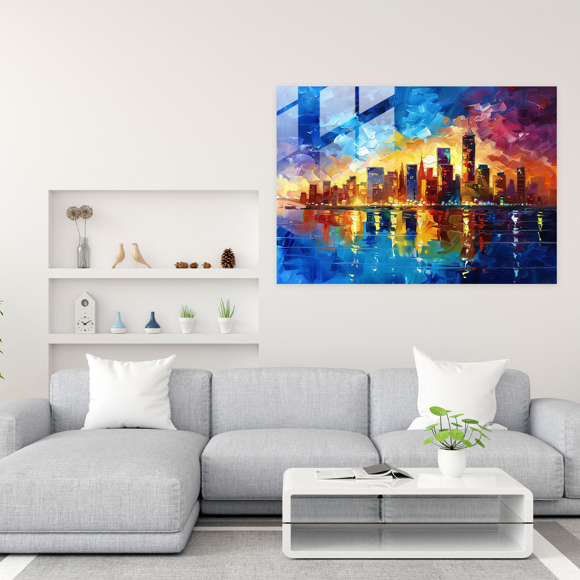 Leonid Afremov Modern Art - City Skyline Glass Print - Leonid Afremov, Home Decoration, Leonid Afremov, Wall Decoration
