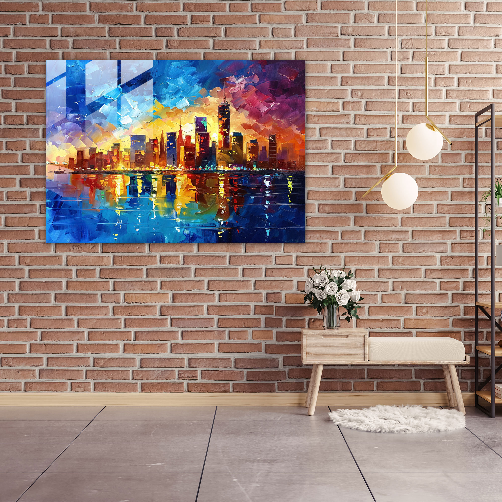 Leonid Afremov Modern Art - City Skyline Glass Print - Leonid Afremov, Home Decoration, Leonid Afremov, Wall Decoration