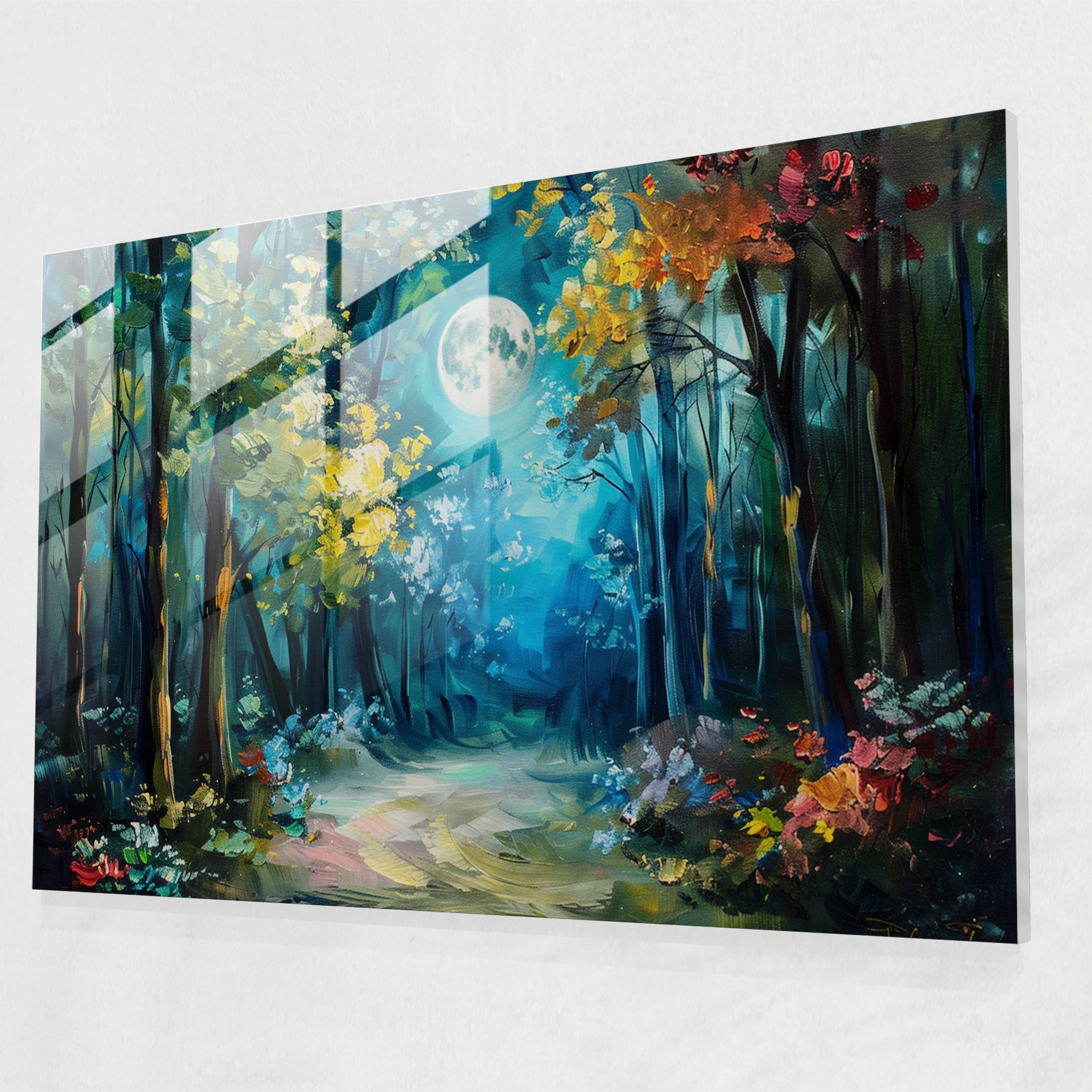 Moonlit Forest Leonid Afremov Glass Print - Leonid Afremov, Modern Art, Glass Print, Leonid Afremov