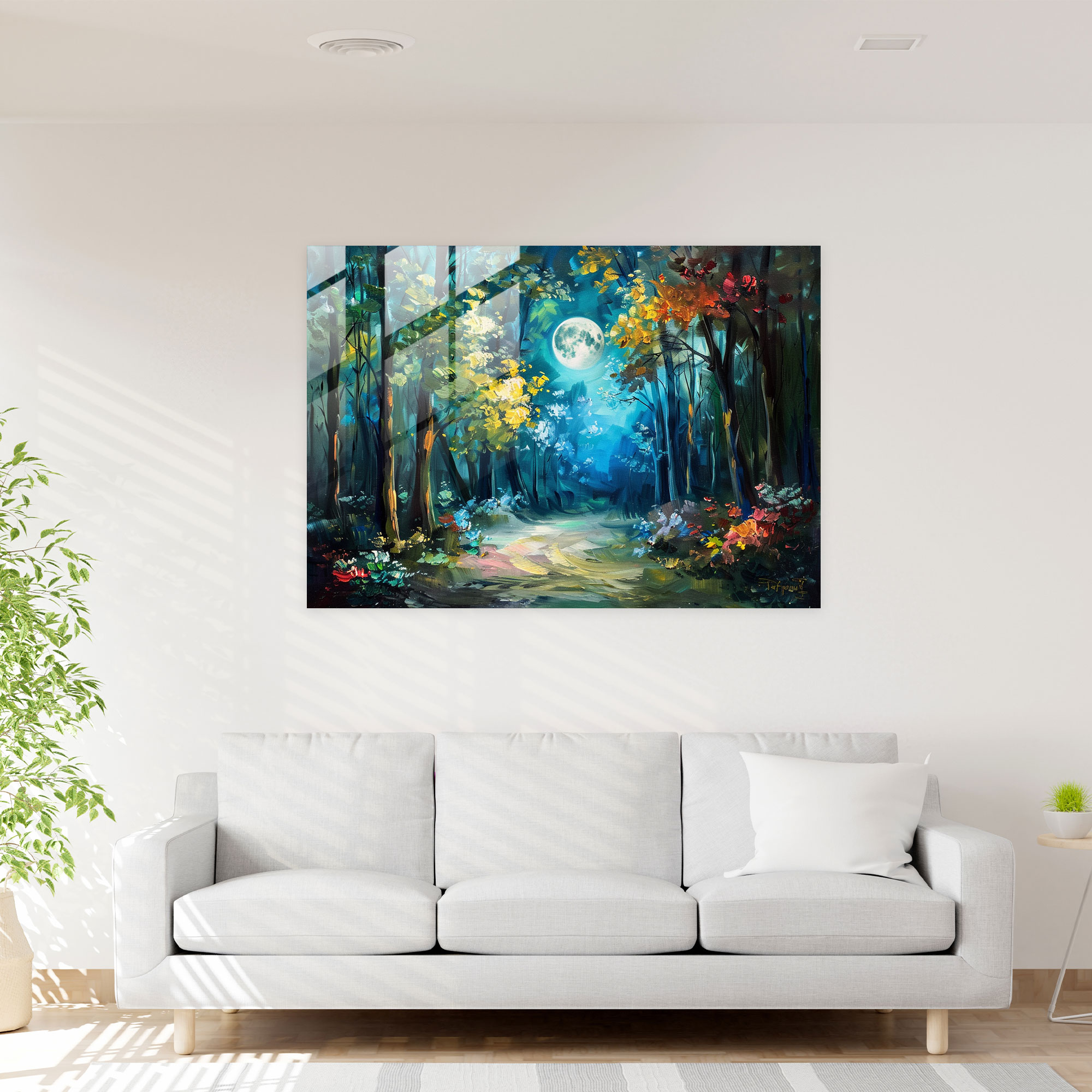 Moonlit Forest Leonid Afremov Glass Print - Leonid Afremov, Modern Art, Glass Print, Leonid Afremov