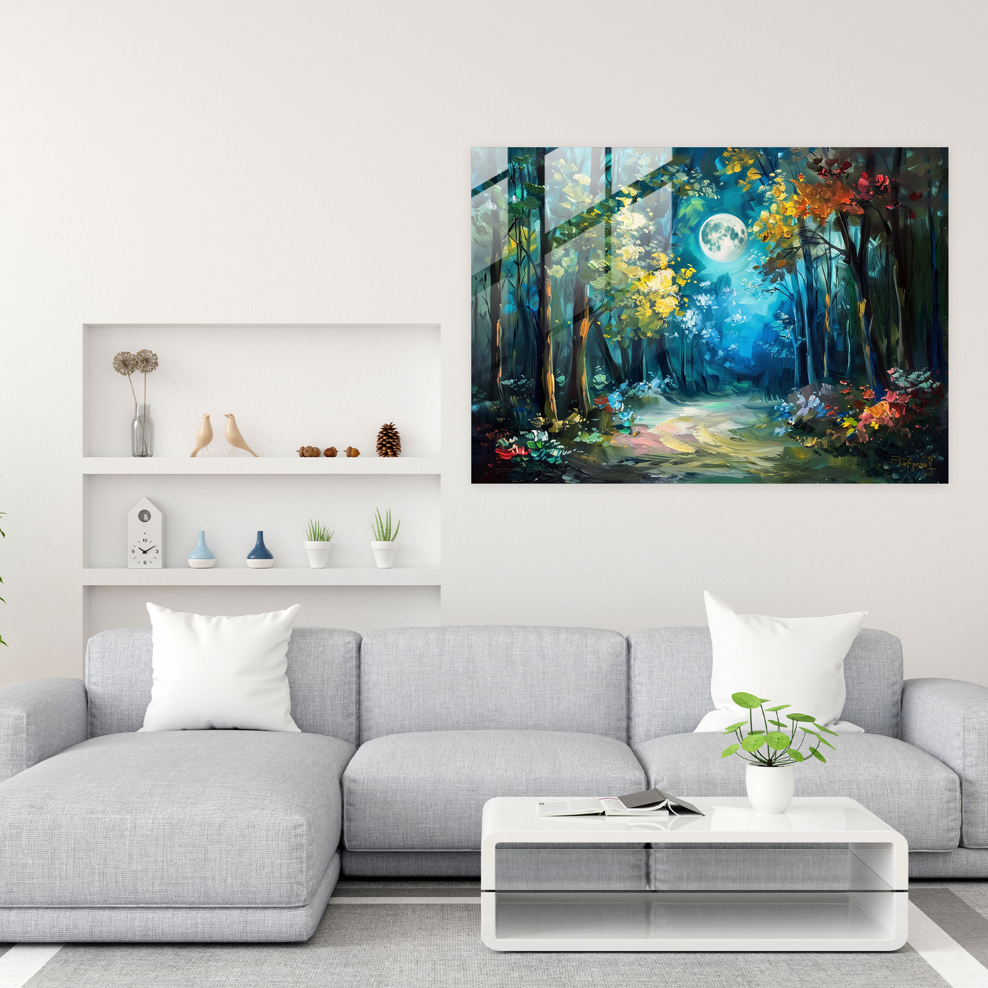 Moonlit Forest Leonid Afremov Glass Print - Leonid Afremov, Modern Art, Glass Print, Leonid Afremov
