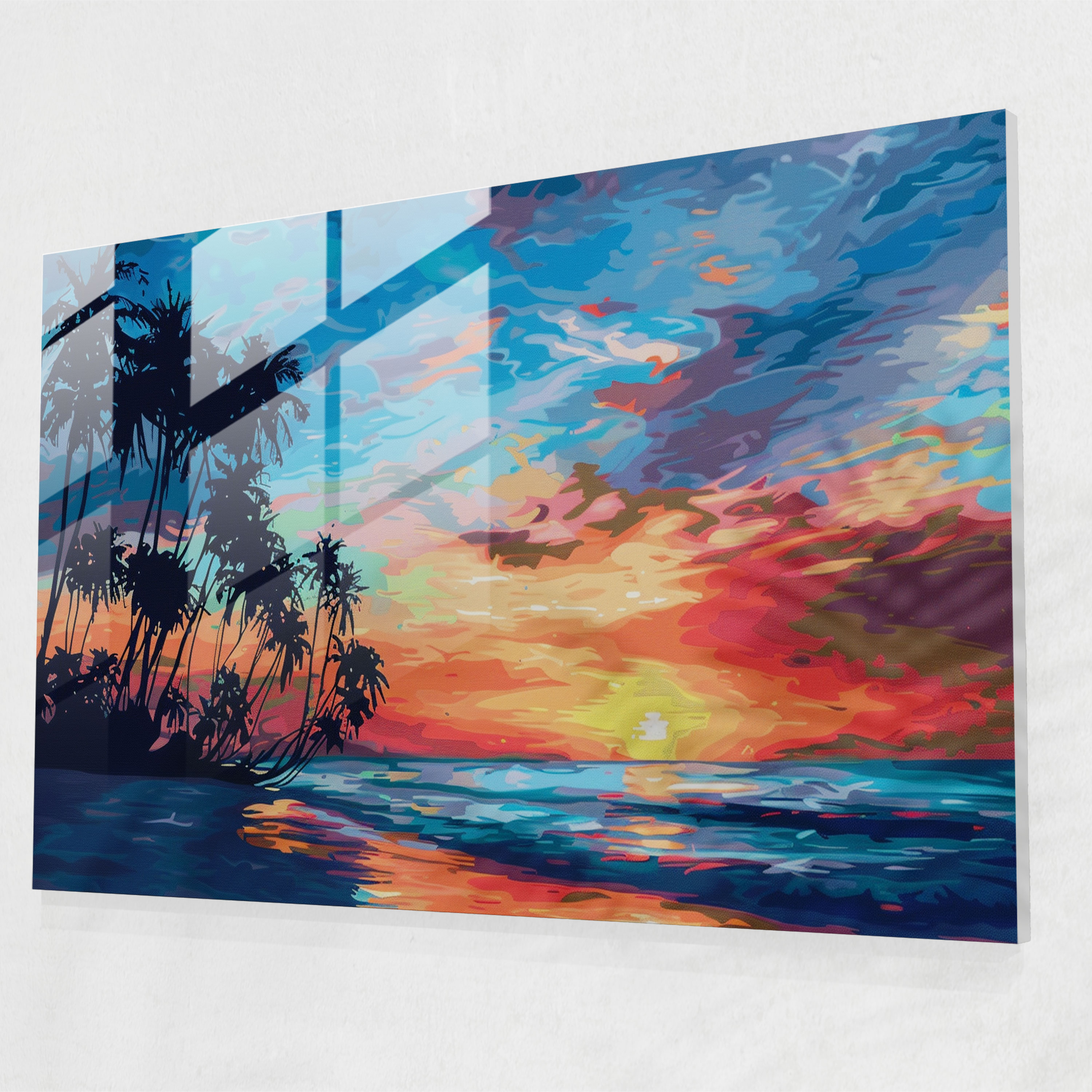 Beach Sunset Leonid Afremov Glass Art - Leonid Afremov, Leonid Afremov, Glass Art, Glass Print