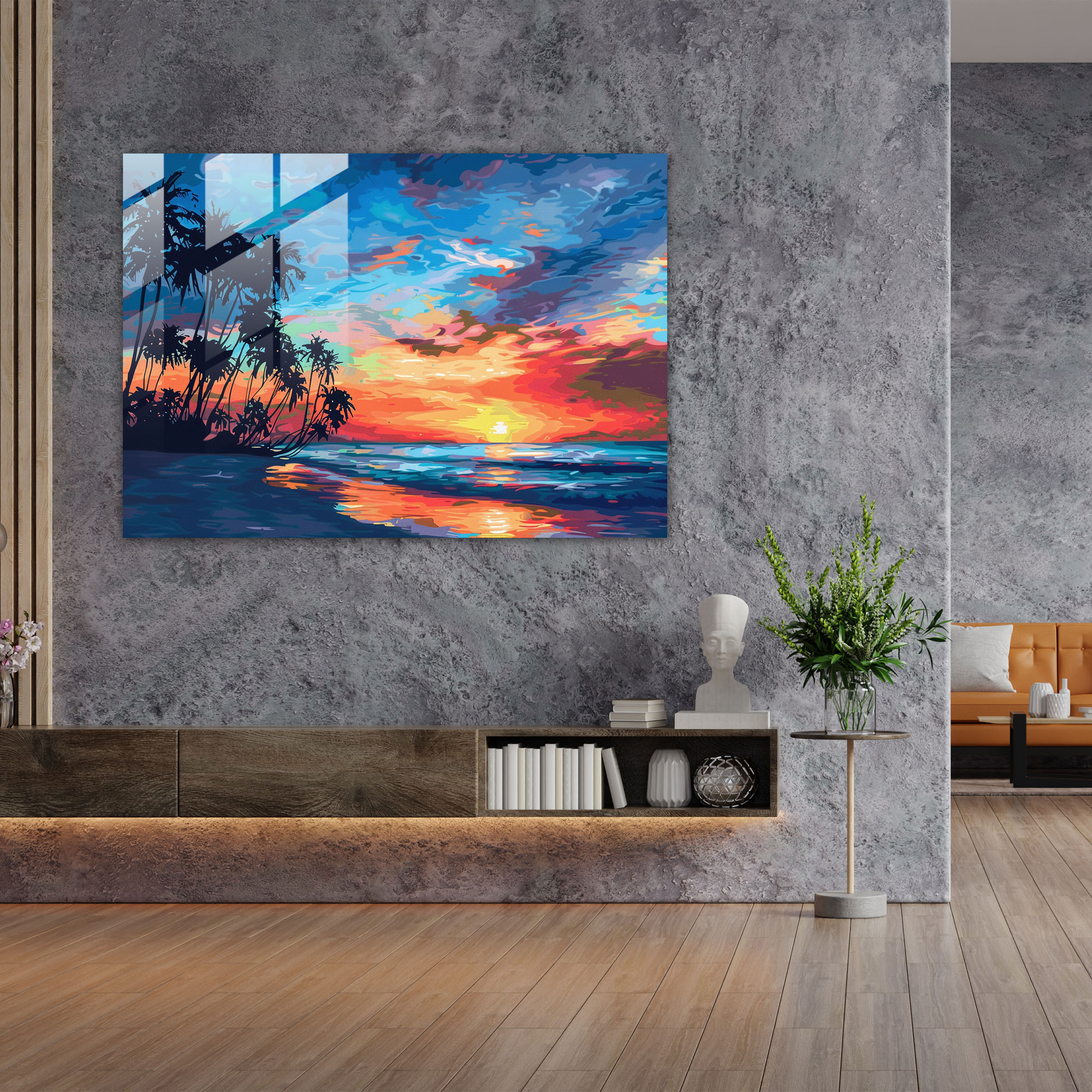 Beach Sunset Leonid Afremov Glass Art - Leonid Afremov, Leonid Afremov, Glass Art, Glass Print