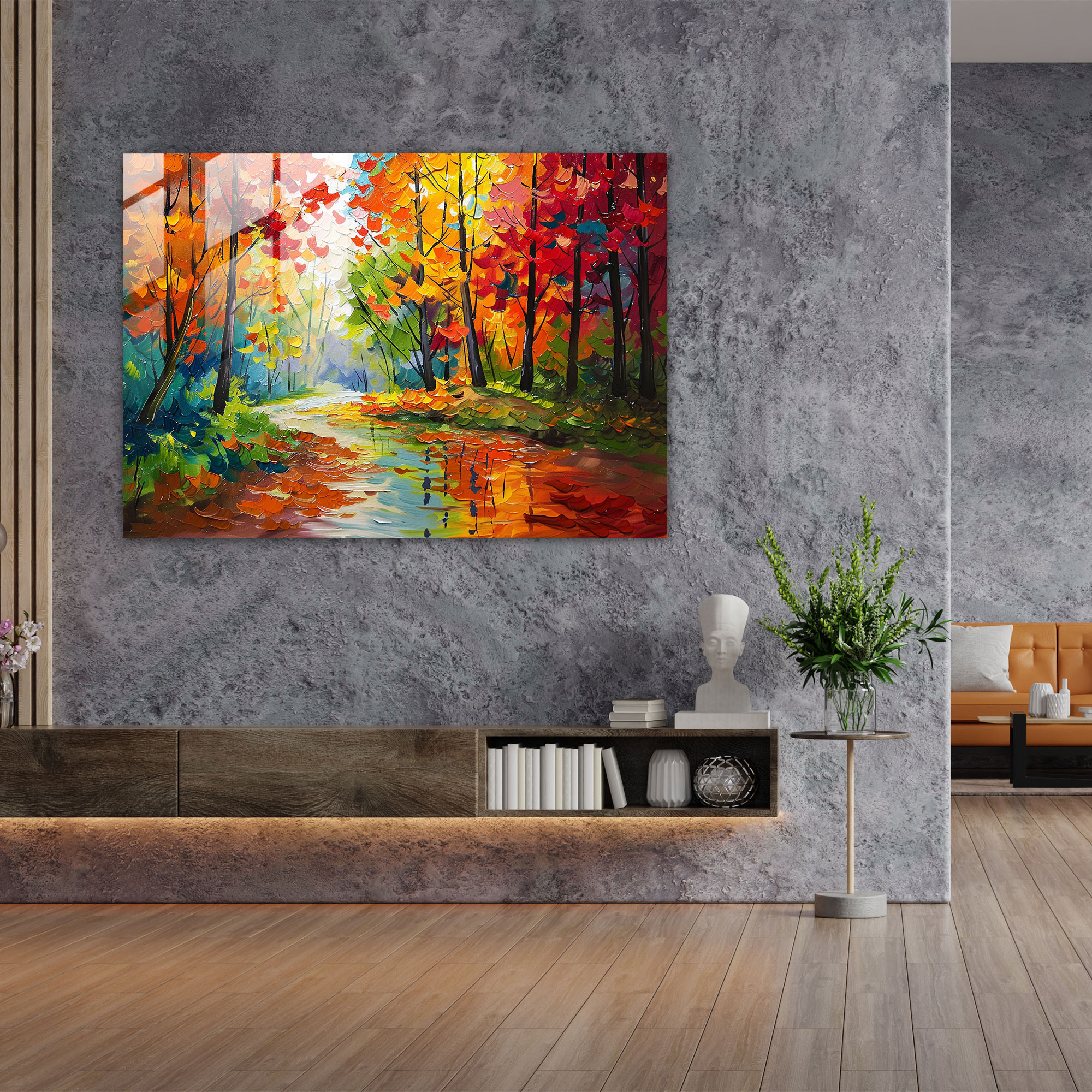 Leonid Afremov Glass Print - Colorful Autumn Landscape - Leonid Afremov, Wall Decoration, Modern Art, Home Decoration