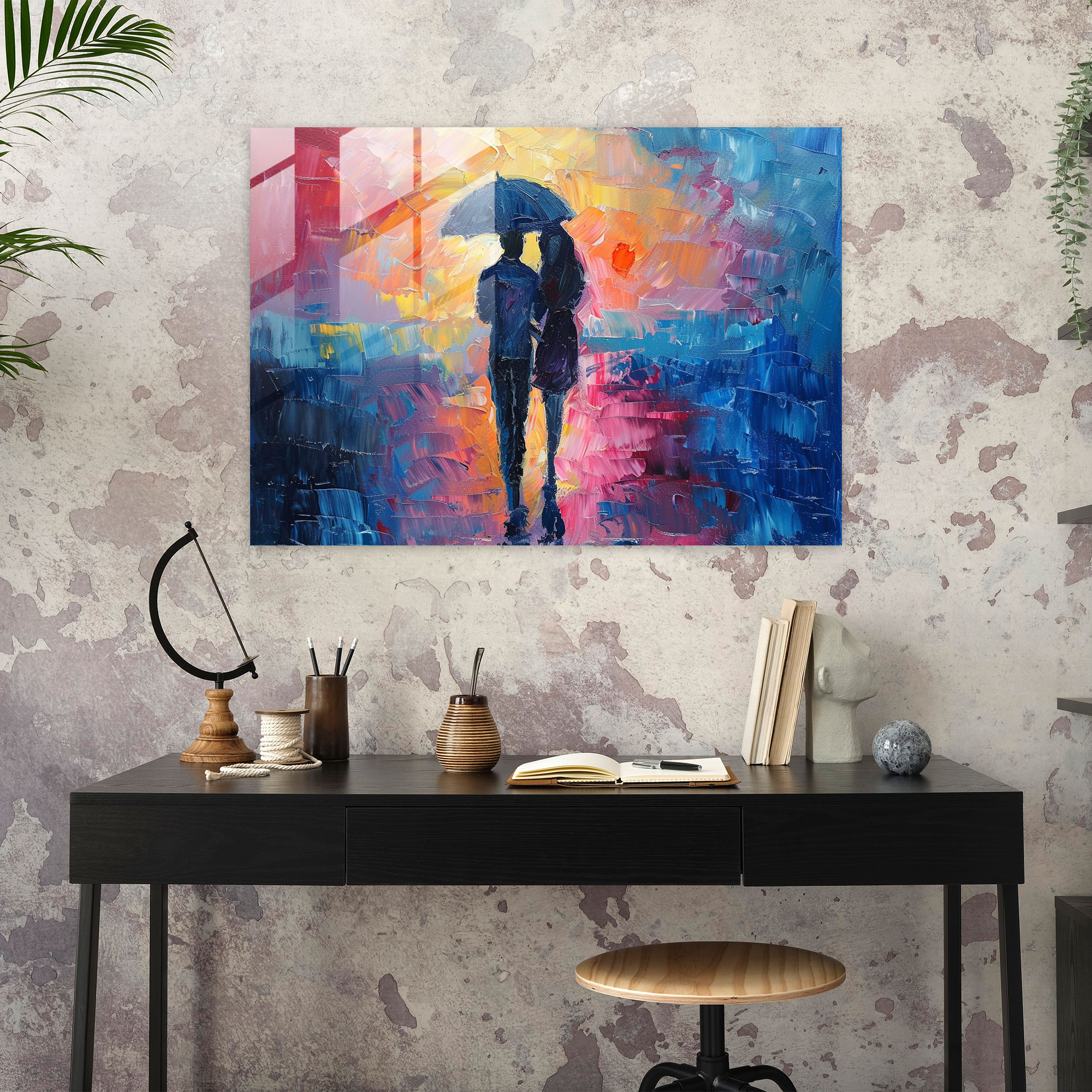 Leonid Afremov Home Decoration - Romantic Couple Under Umbrella - Leonid Afremov, Wall Decoration, Leonid Afremov, Glass Print
