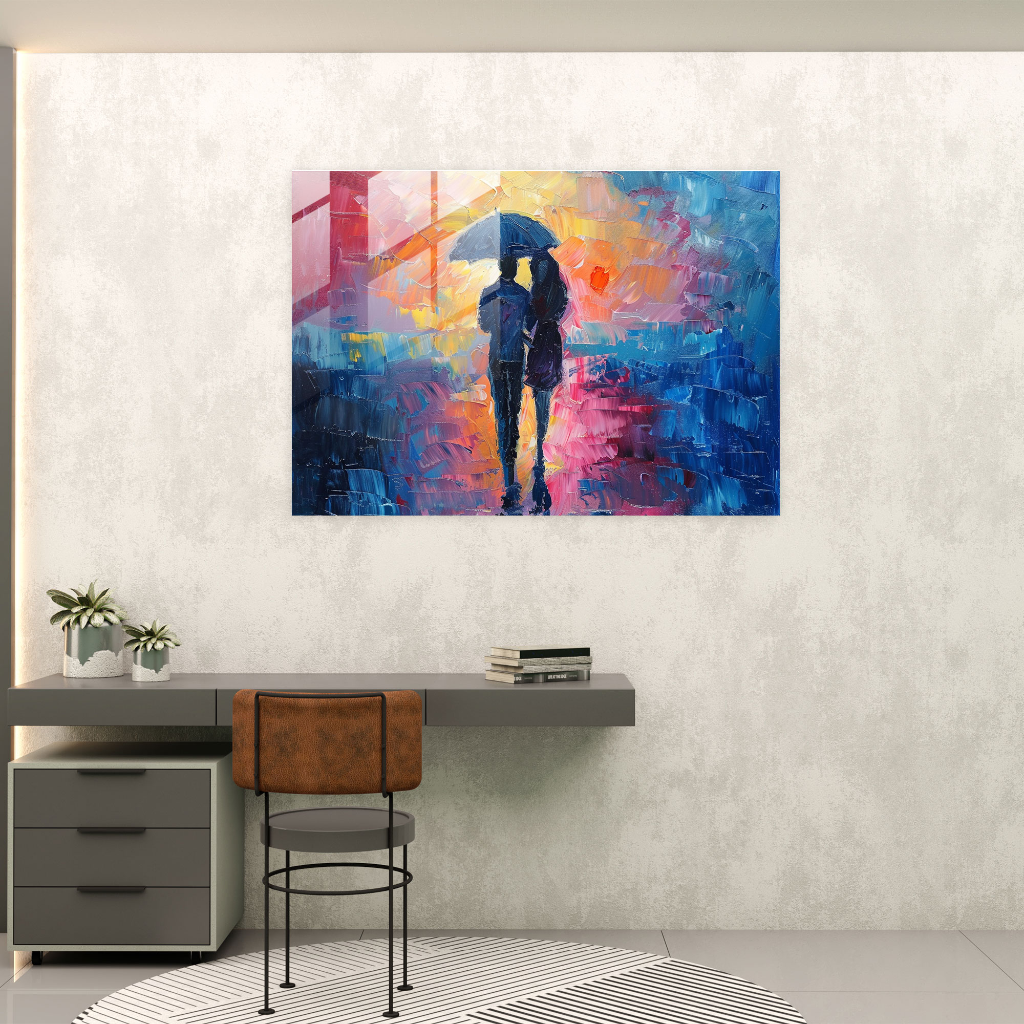Leonid Afremov Home Decoration - Romantic Couple Under Umbrella - Leonid Afremov, Wall Decoration, Leonid Afremov, Glass Print