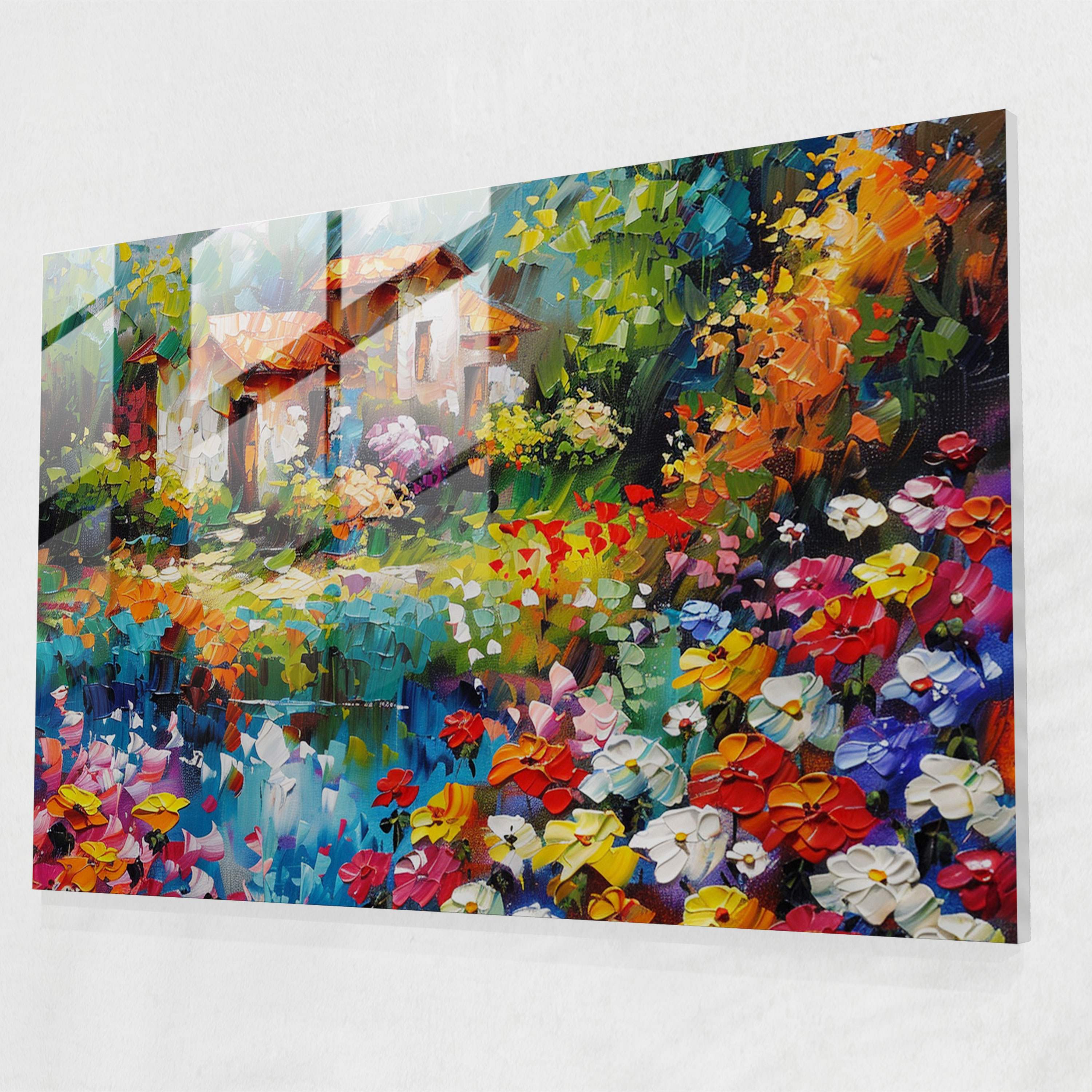 Leonid Afremov Glass Art - Flower-Filled Garden - Leonid Afremov, Modern Art, Glass Art, Wall Decoration