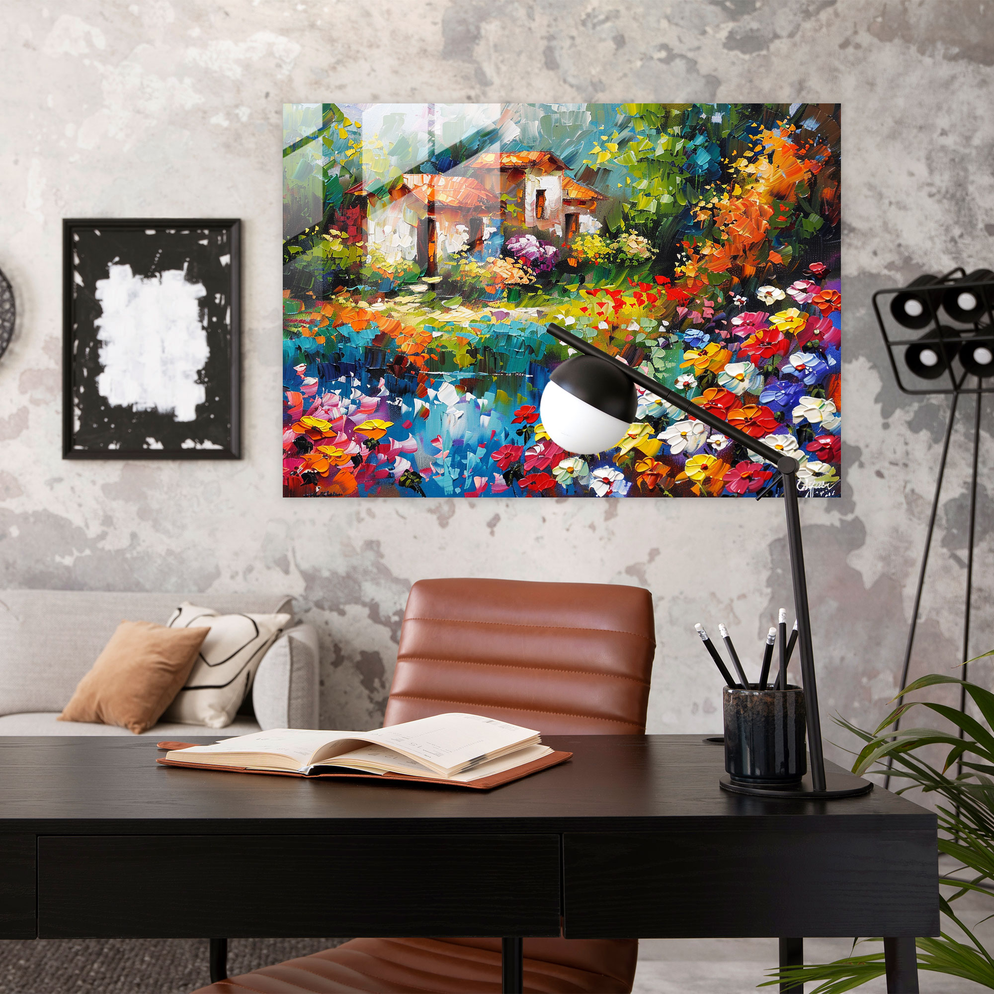 Leonid Afremov Glass Art - Flower-Filled Garden - Leonid Afremov, Modern Art, Glass Art, Wall Decoration