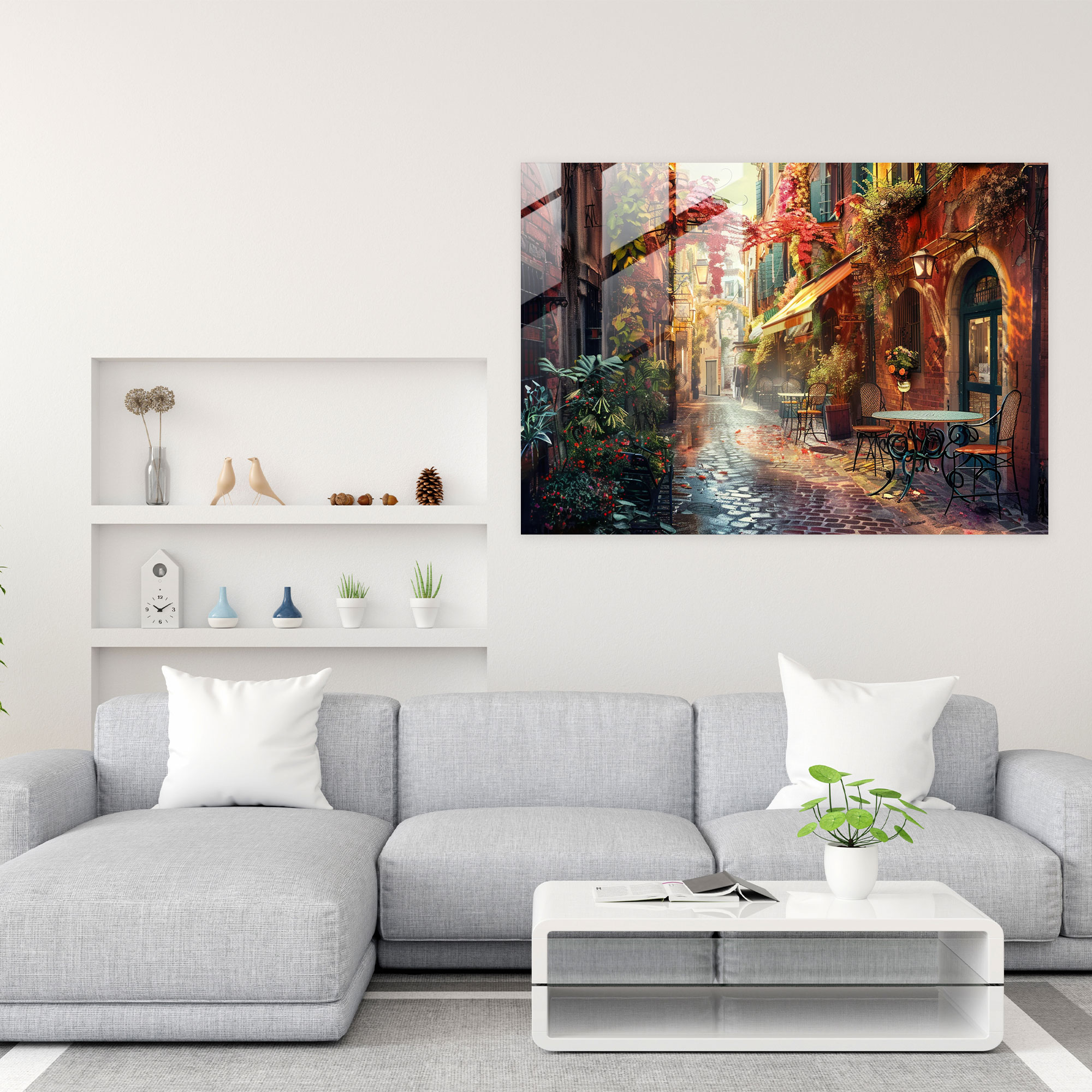 Leonid Afremov Glass Wall Art - Enchanting Alleyway In European City - Leonid Afremov, Wall Decoration, Modern Art, Home Decoration