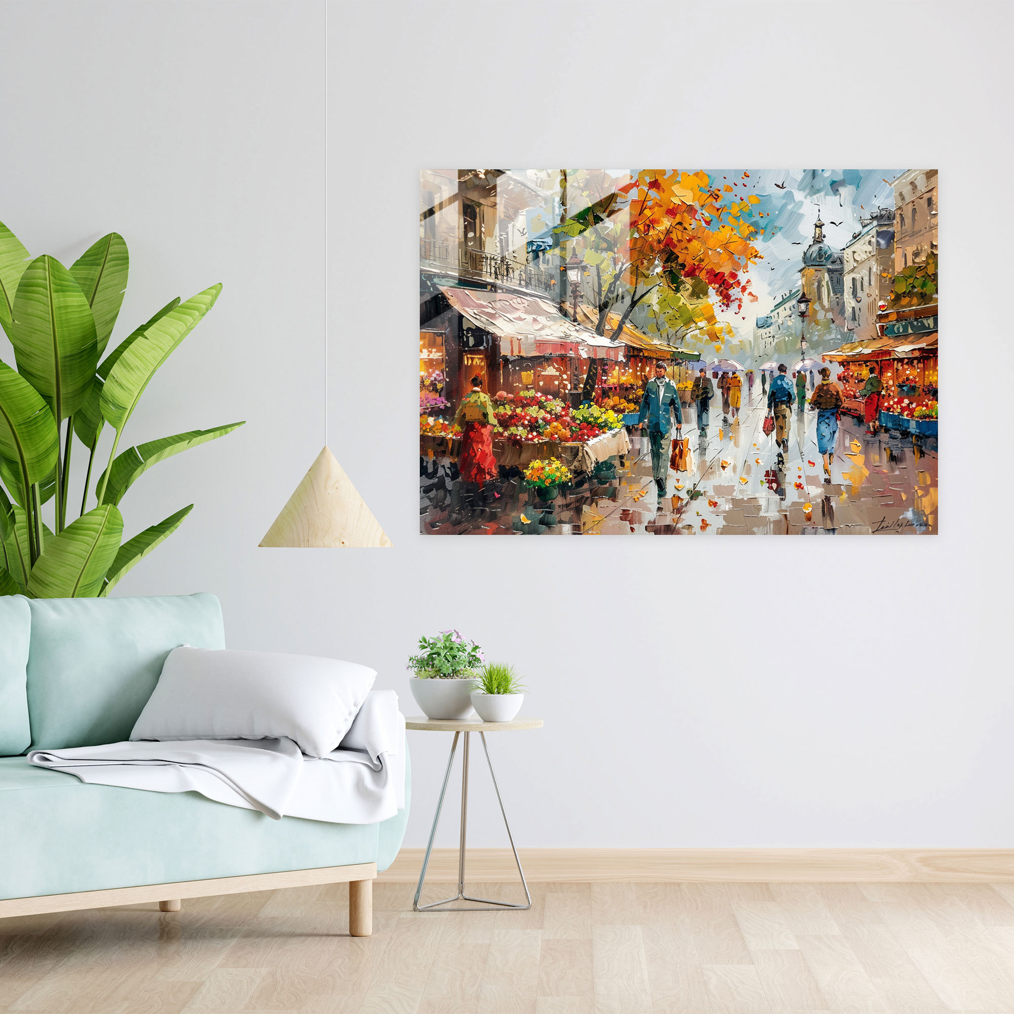 Leonid Afremov Home Decoration - Lively Street Market Scene - Leonid Afremov, Glass Print, Modern Art, Wall Decoration
