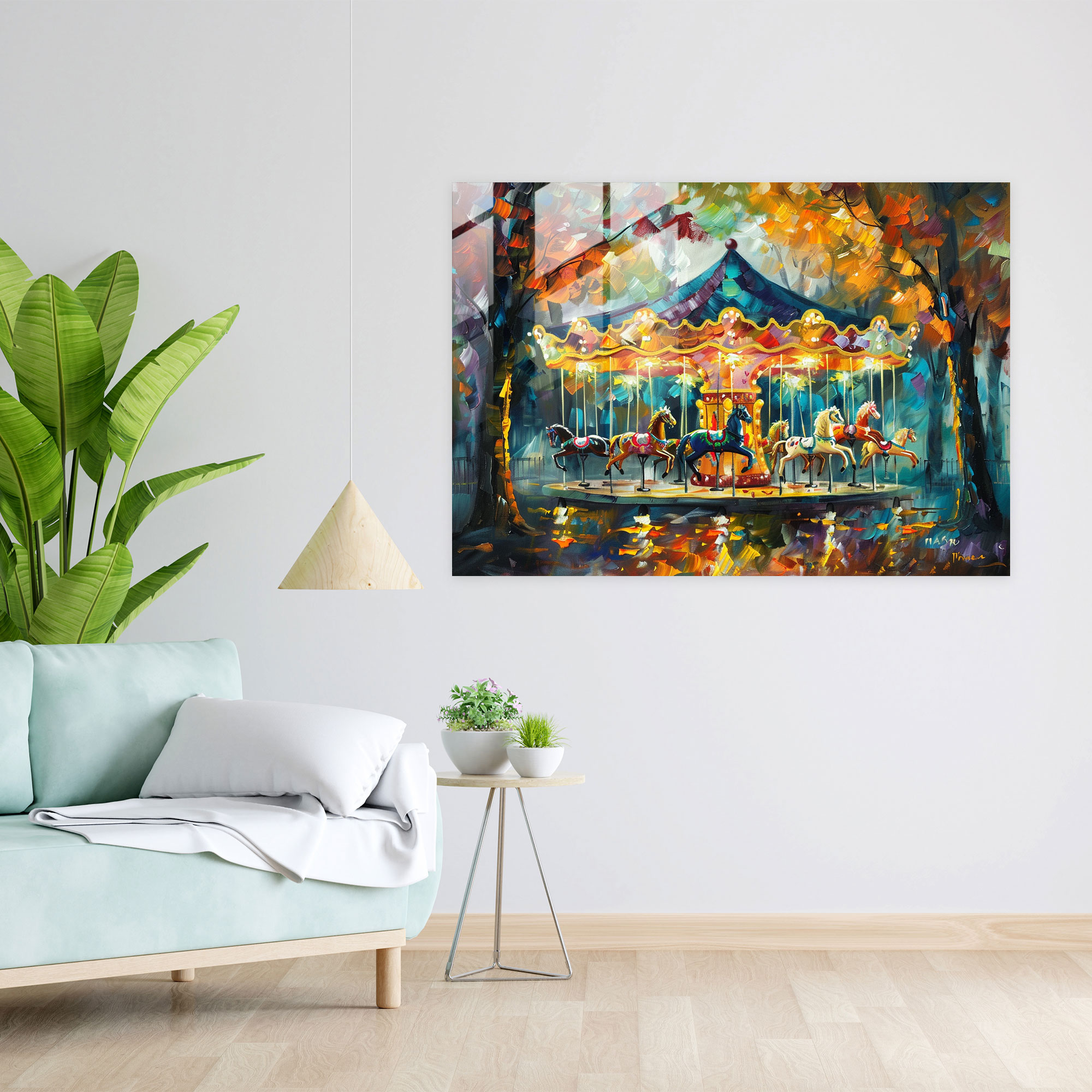 Leonid Afremov Wall Decoration - Whimsical Carousel With Colored Horses - Leonid Afremov, Modern Art, Glass Art, Glass Print