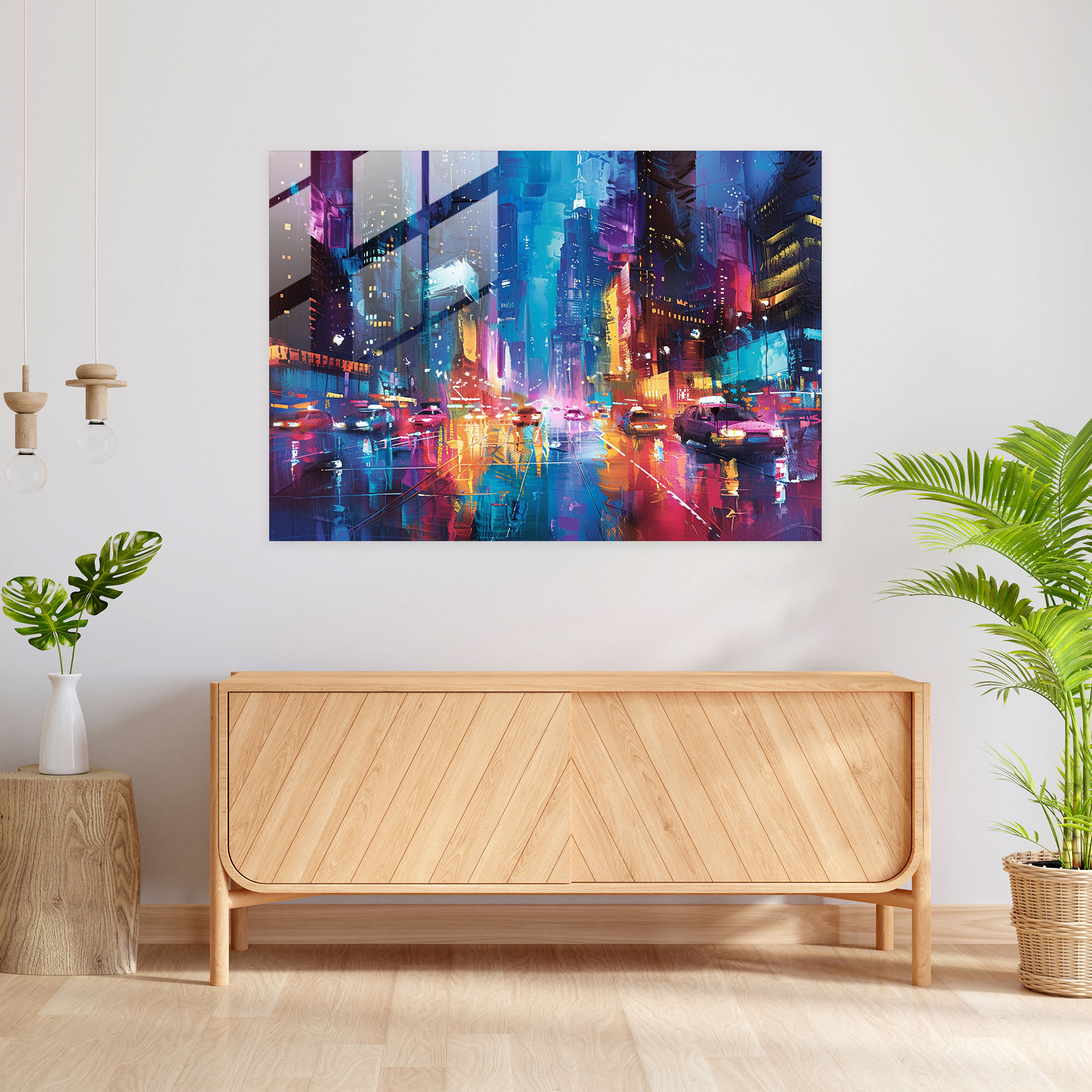 Leonid Afremov Glass Print: Colorful Cityscape At Night - Leonid Afremov, Home Decoration, Wall Decoration, Leonid Afremov