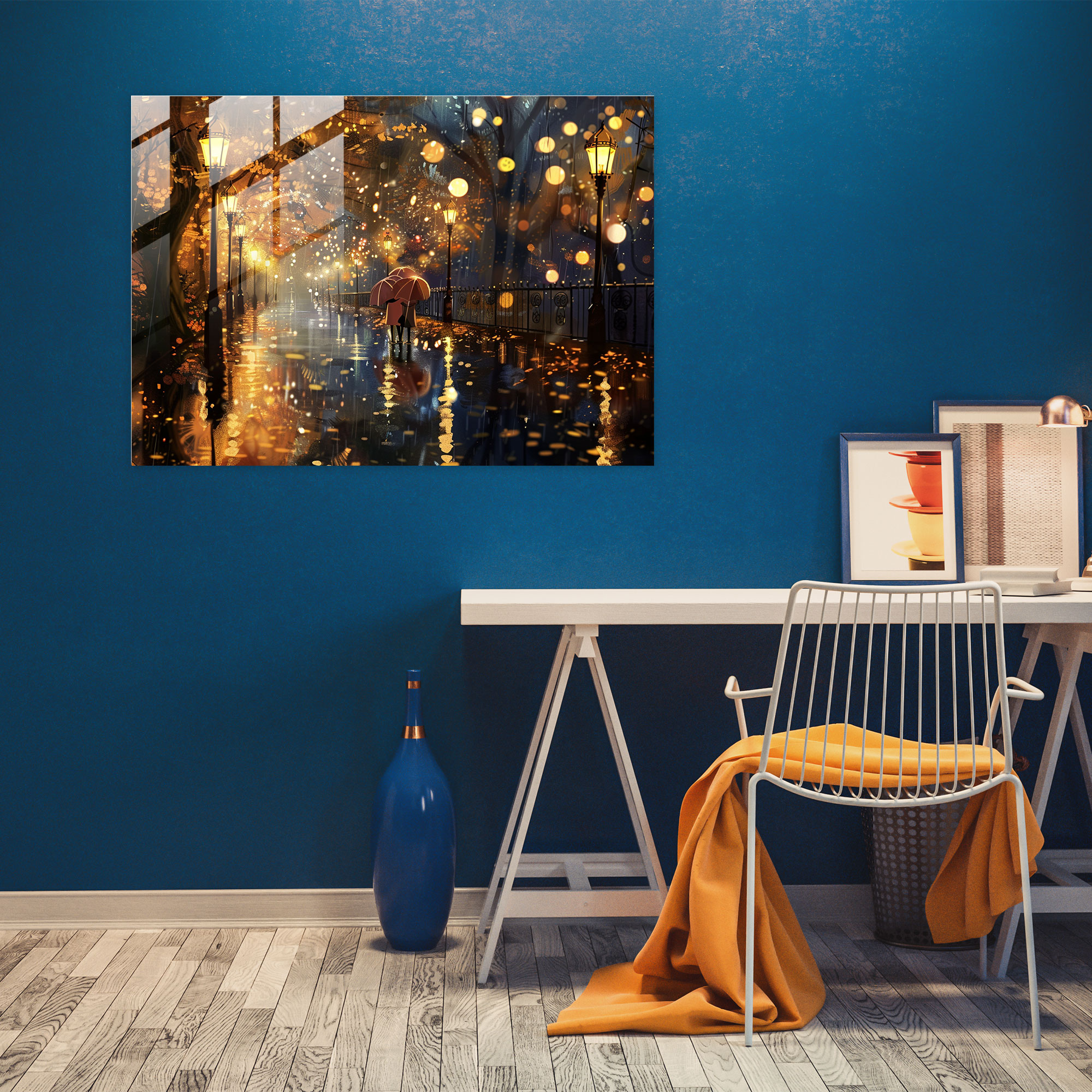 Leonid Afremov Glass Wall Art: Romantic Rainy Night Scene - Leonid Afremov, Glass Wall Art, Home Decoration, Glass Print