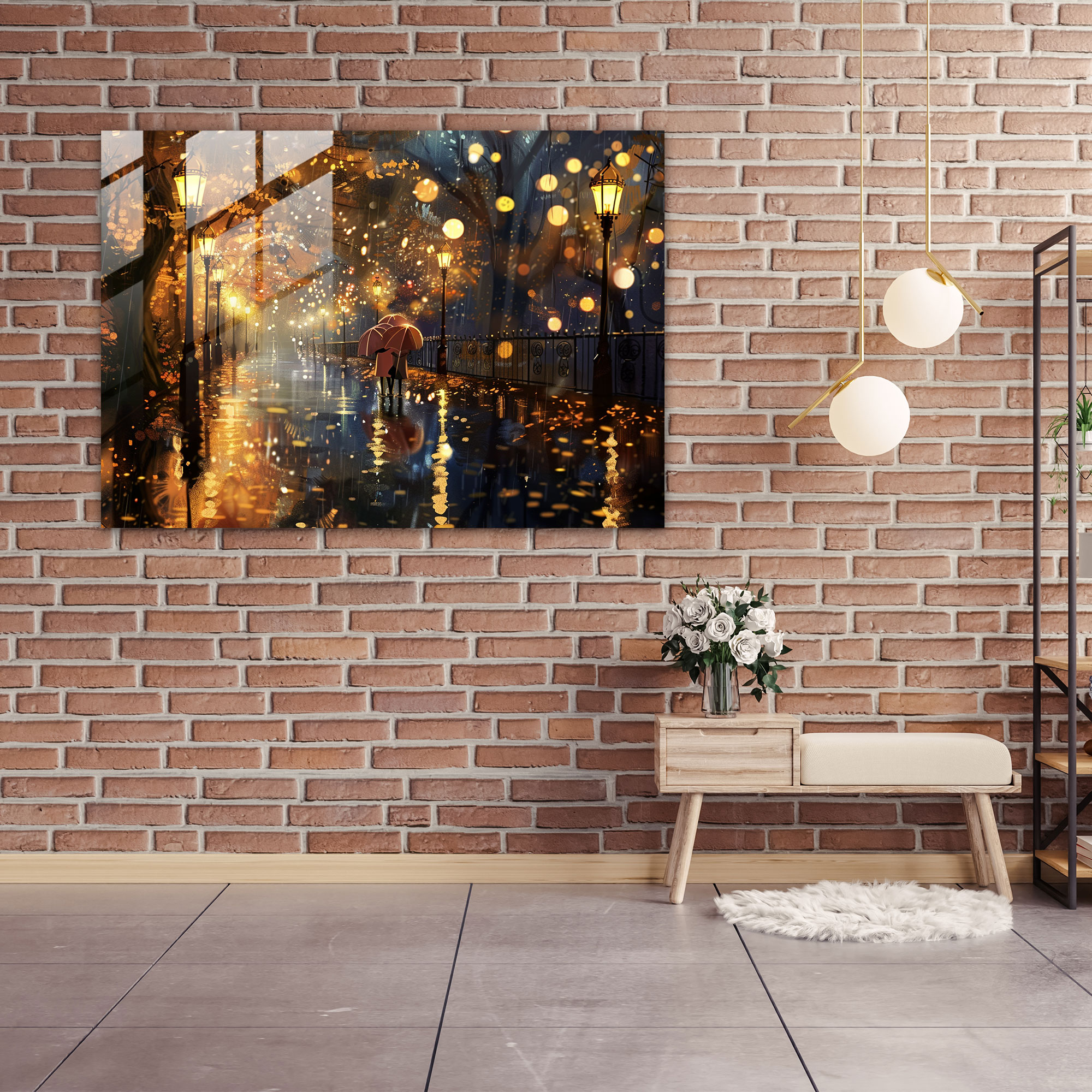 Leonid Afremov Glass Wall Art: Romantic Rainy Night Scene - Leonid Afremov, Glass Wall Art, Home Decoration, Glass Print