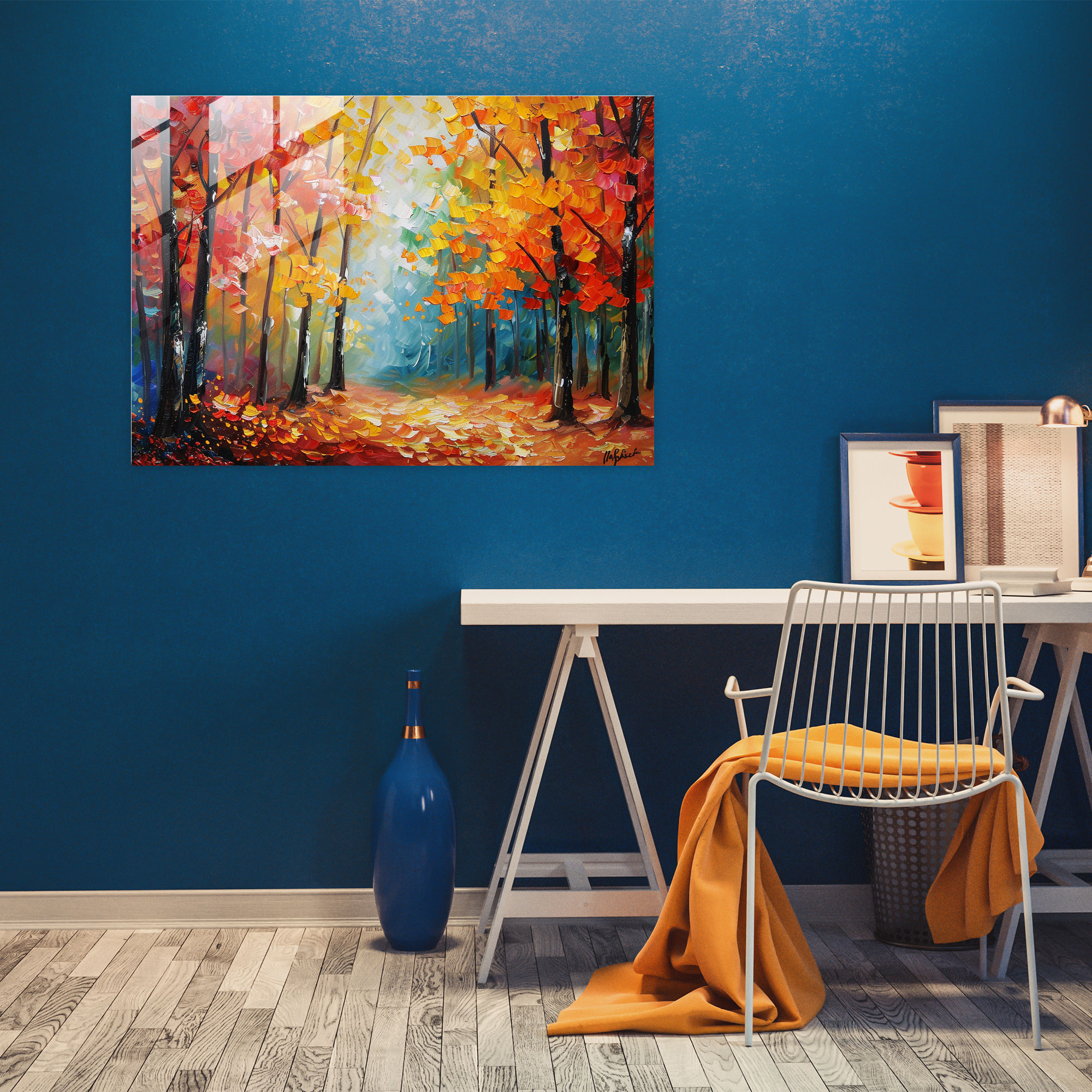 Leonid Afremov Glass Print: Colorful Autumn Forest - Leonid Afremov, Glass Wall Art, Wall Decoration, Modern Art