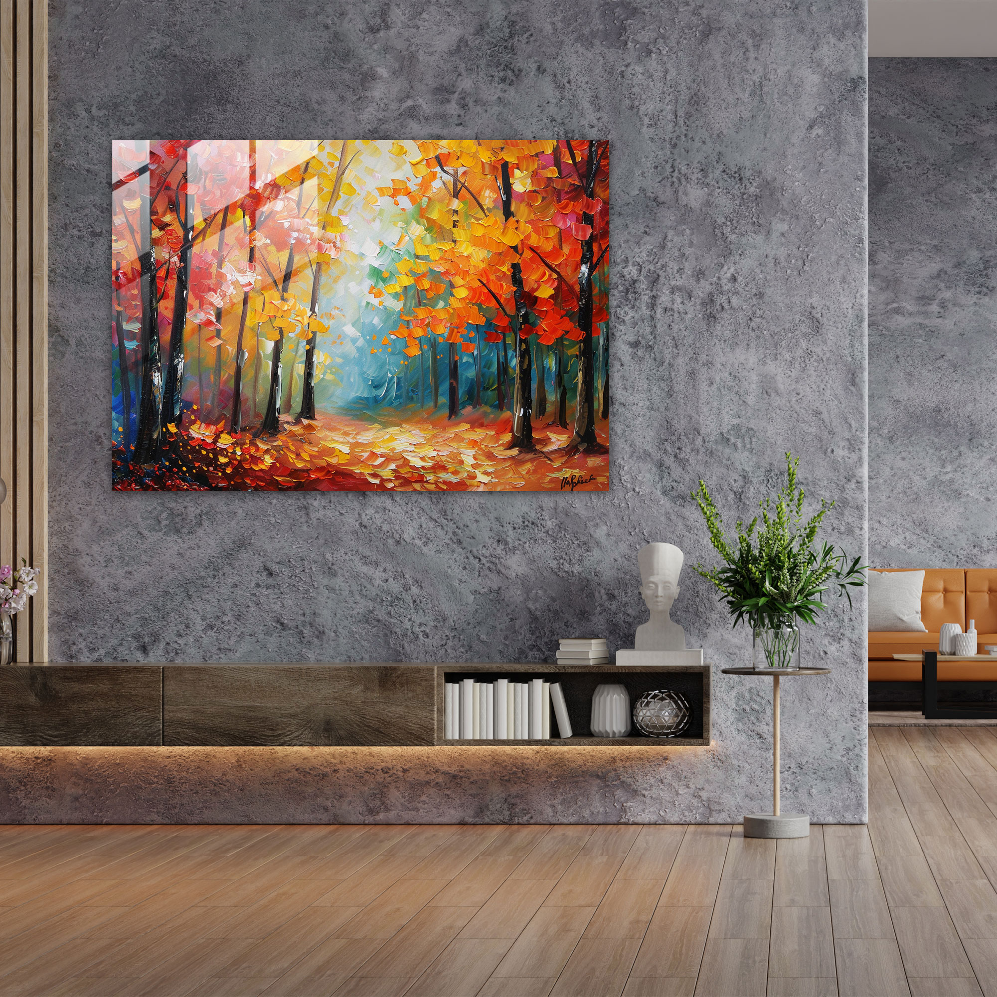 Leonid Afremov Glass Print: Colorful Autumn Forest - Leonid Afremov, Glass Wall Art, Wall Decoration, Modern Art