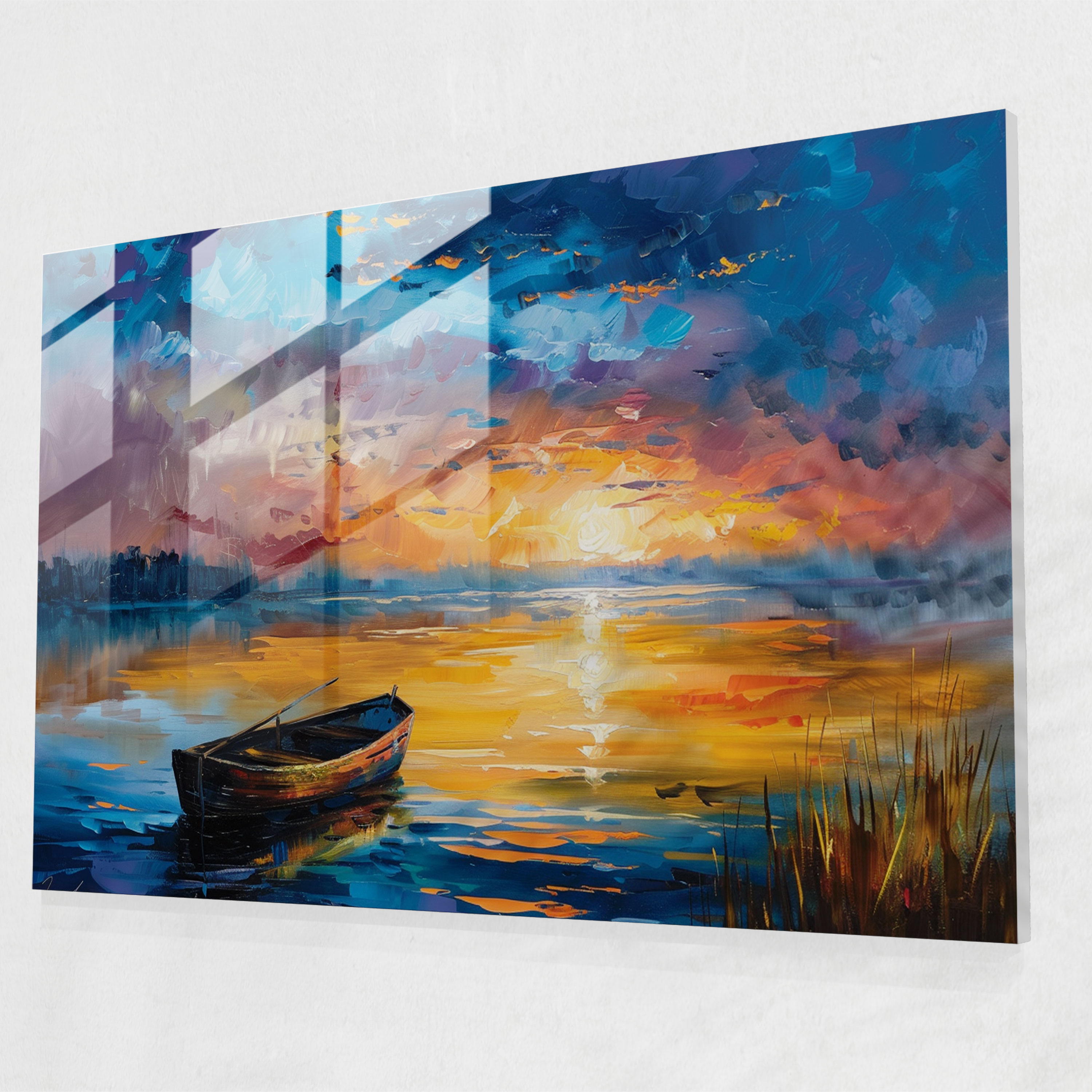 Leonid Afremov Glass Wall Art: Tranquil Sunset Lake - Leonid Afremov, Glass Wall Art, Glass Art, Glass Print