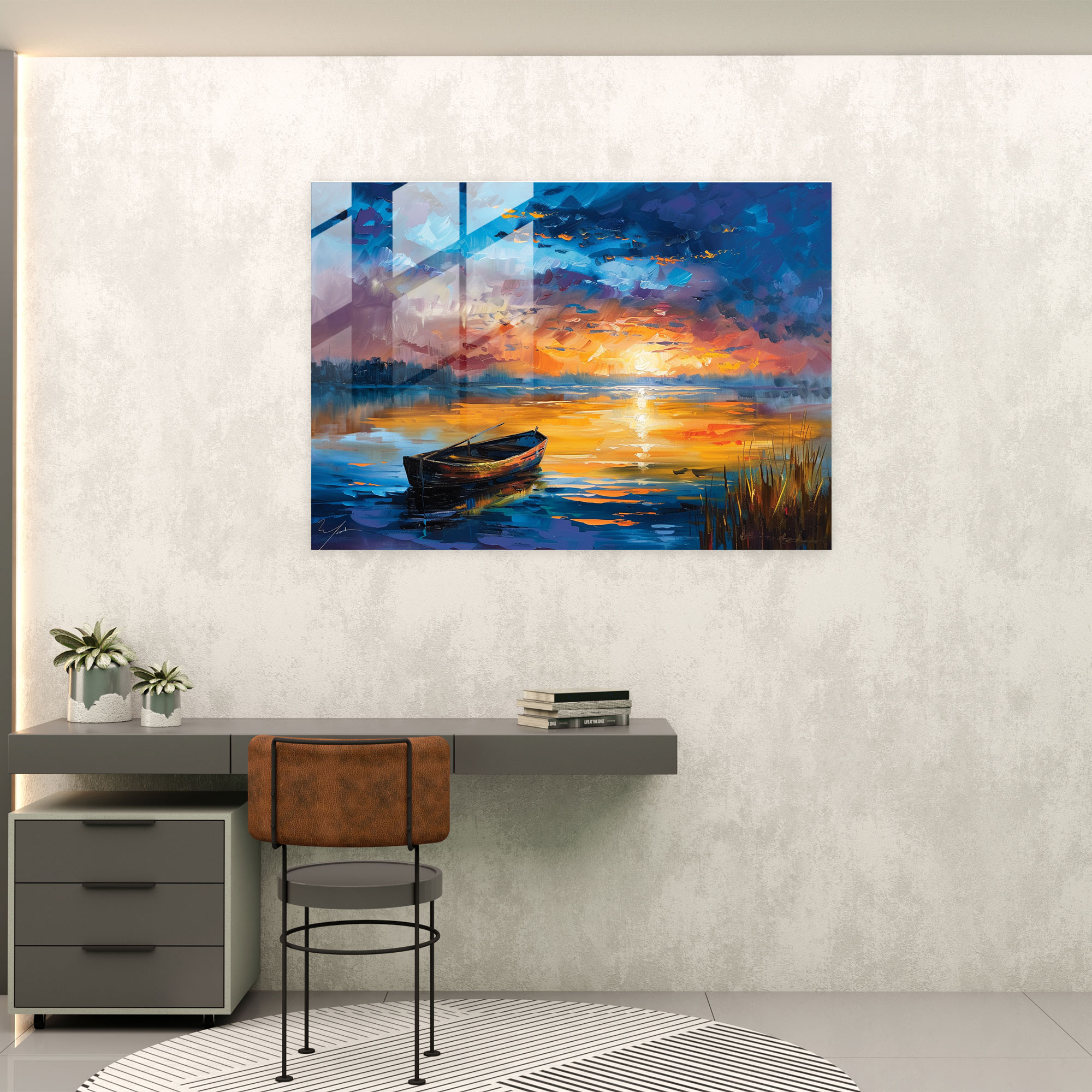 Leonid Afremov Glass Wall Art: Tranquil Sunset Lake - Leonid Afremov, Glass Wall Art, Glass Art, Glass Print