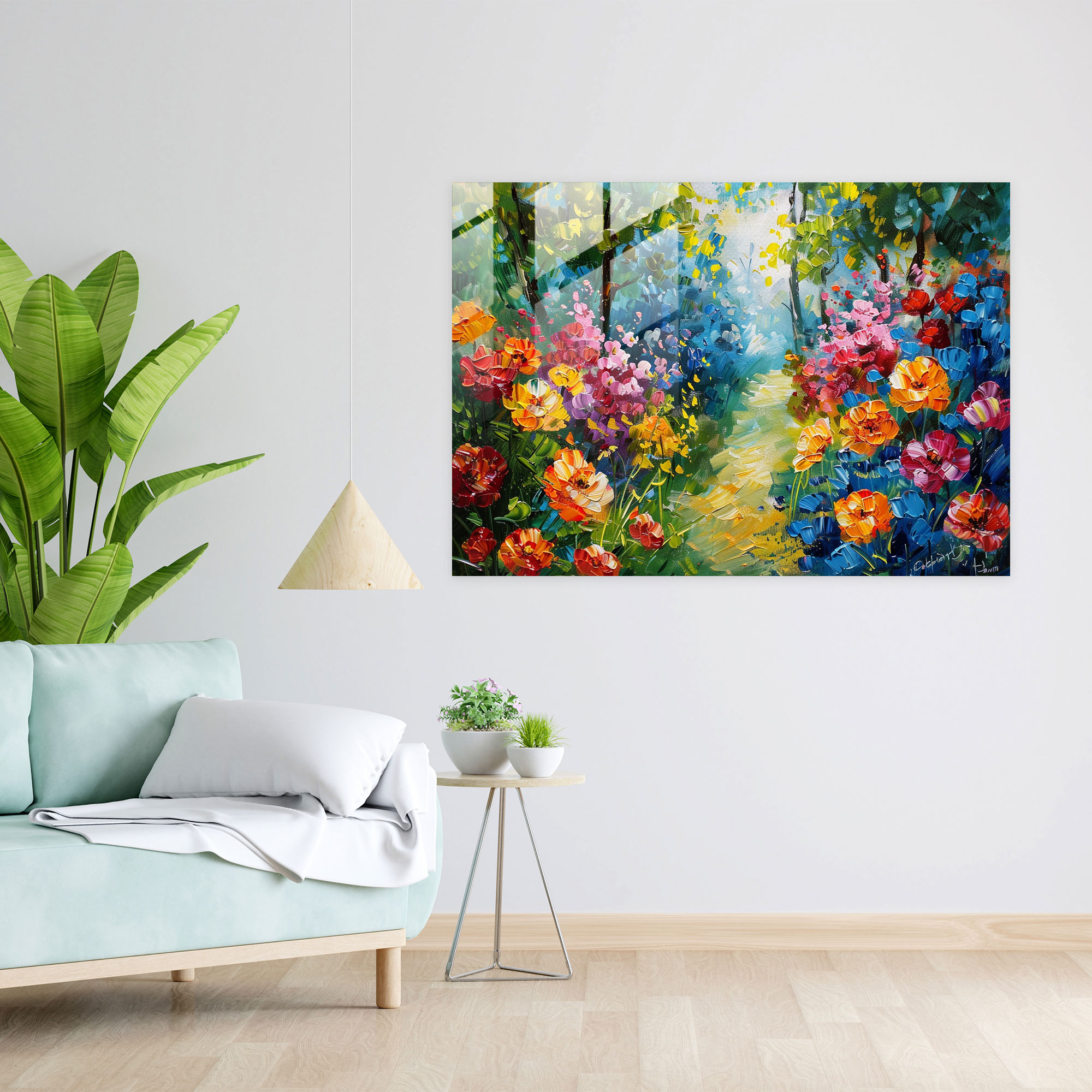 Leonid Afremov Glass Print: Vibrant Flower Garden - Leonid Afremov, Glass Wall Art, Glass Art, Glass Print