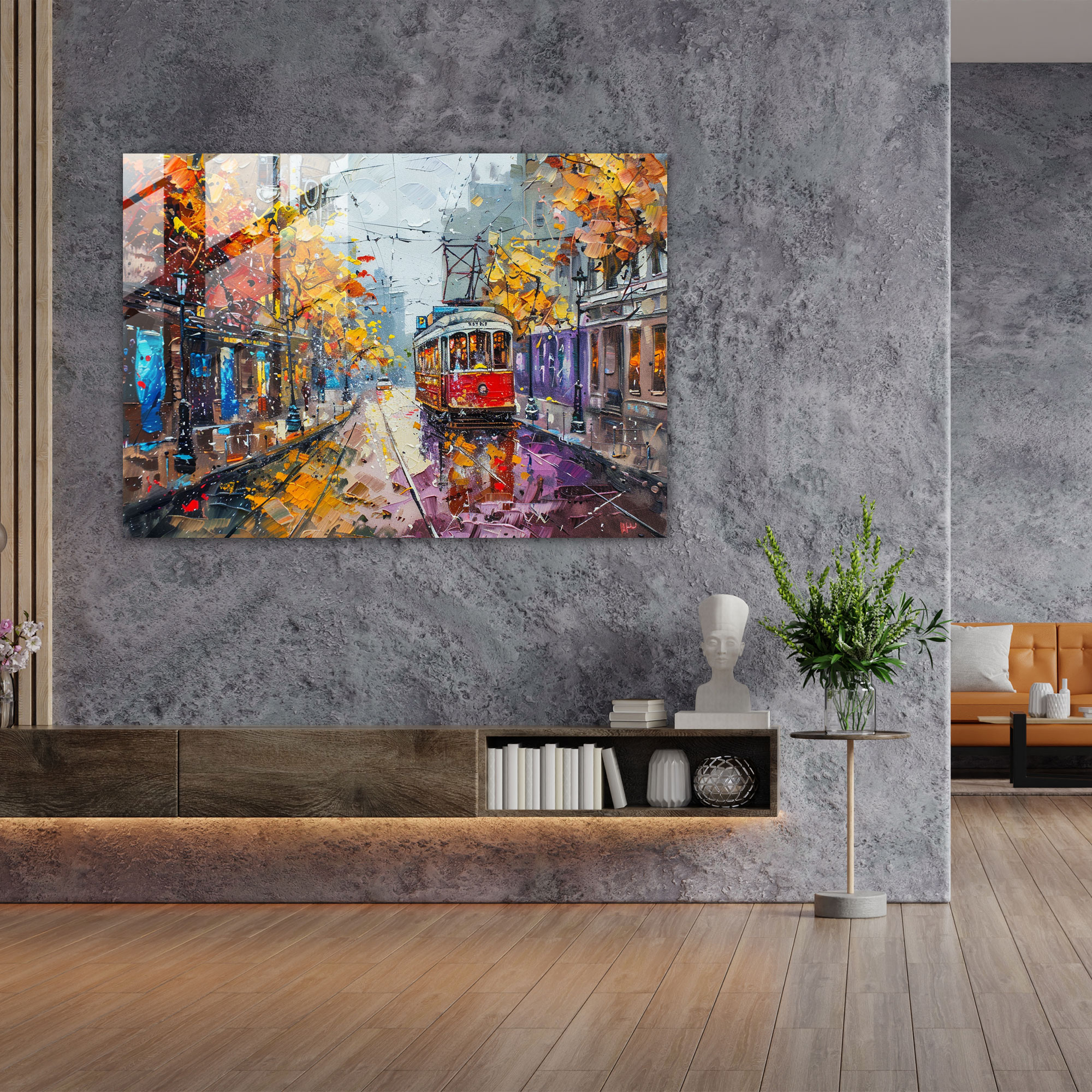 Leonid Afremov Glass Wall Art: Whimsical City Street Scene - Leonid Afremov, Home Decoration, Wall Decoration, Glass Wall Art