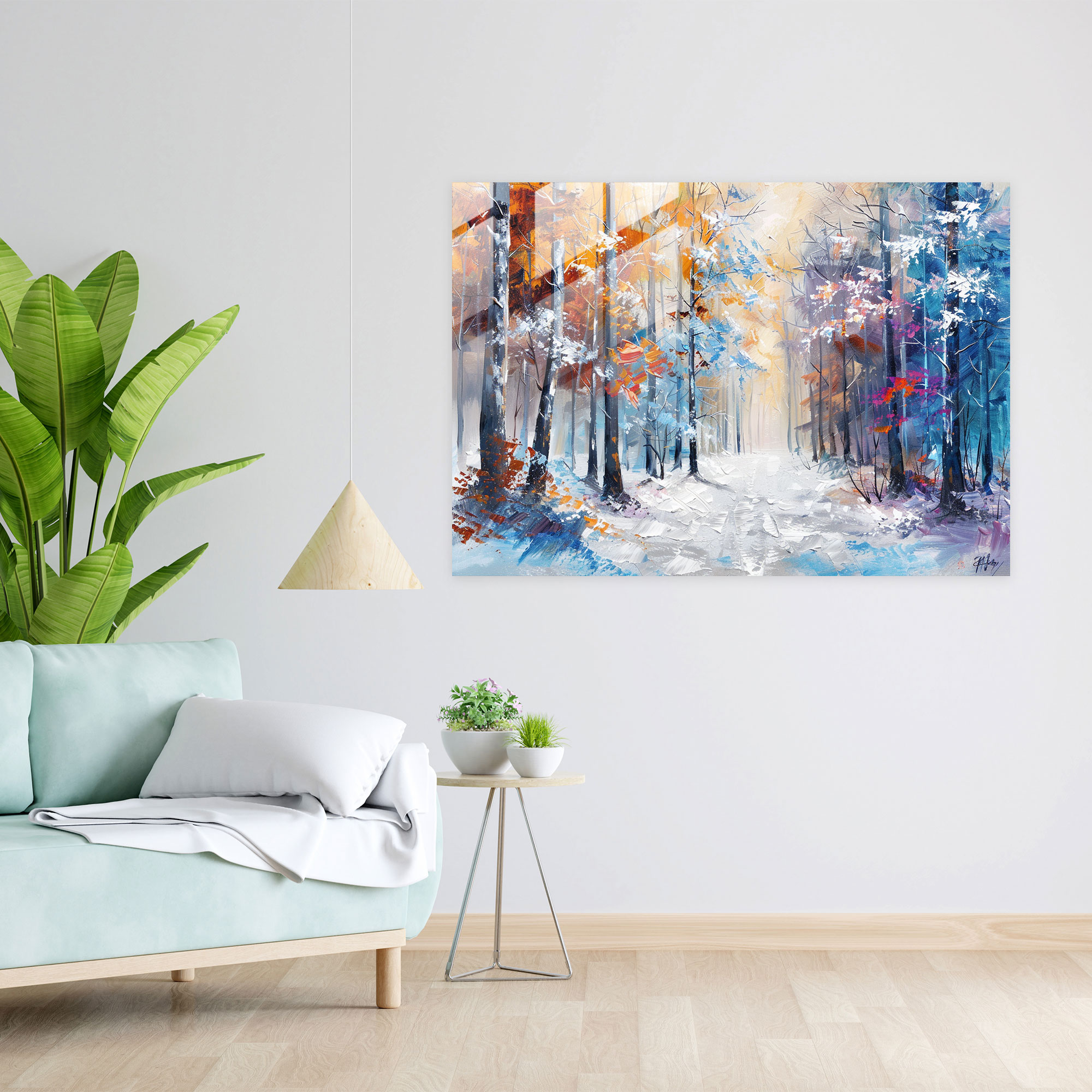 Leonid Afremov Glass Print: Enchanting Winter Forest - Leonid Afremov, Wall Decoration, Glass Wall Art, Leonid Afremov