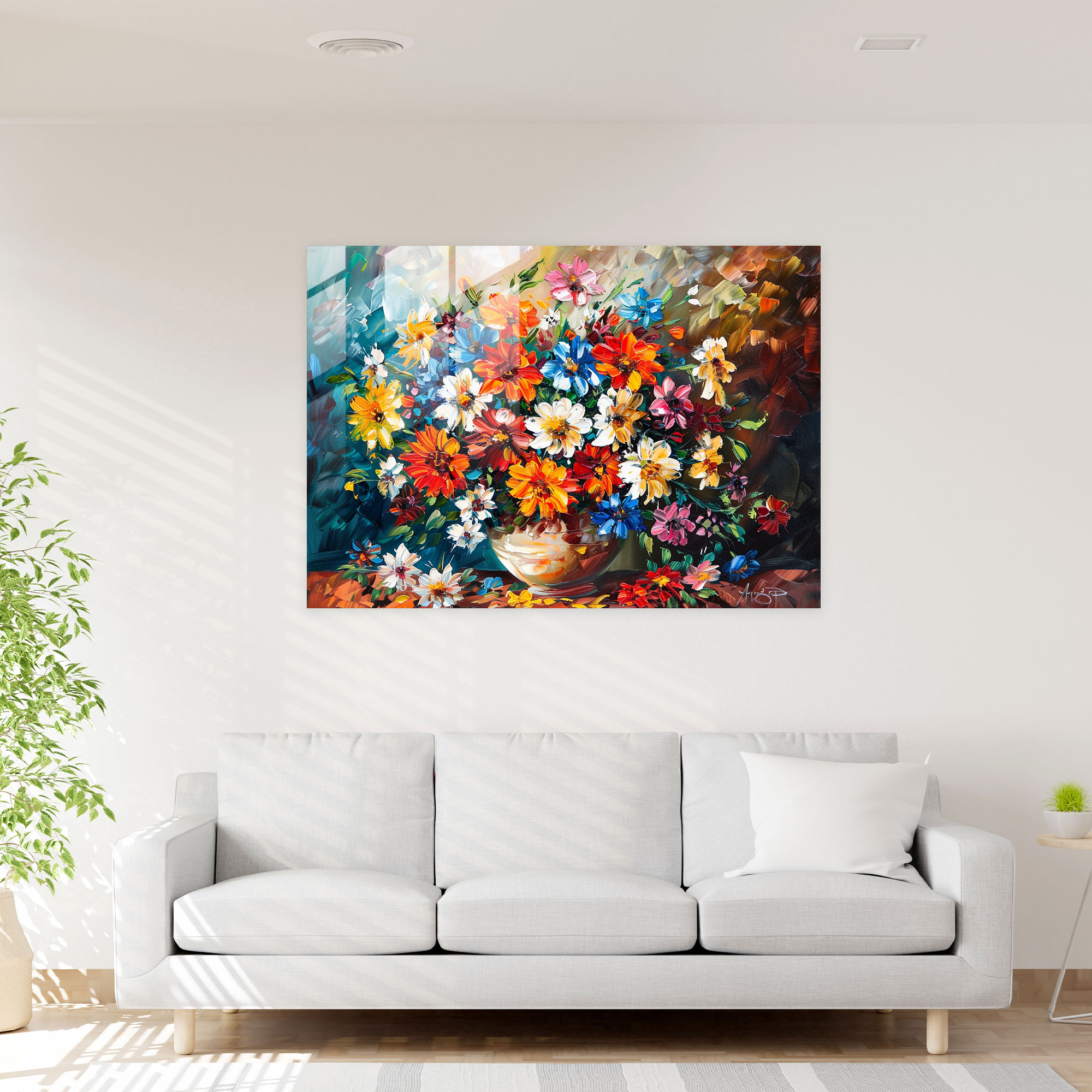 Leonid Afremov Glass Print: Colorful Flowers Glass Wall Art - Leonid Afremov, Wall Decoration, Glass Wall Art, Glass Art