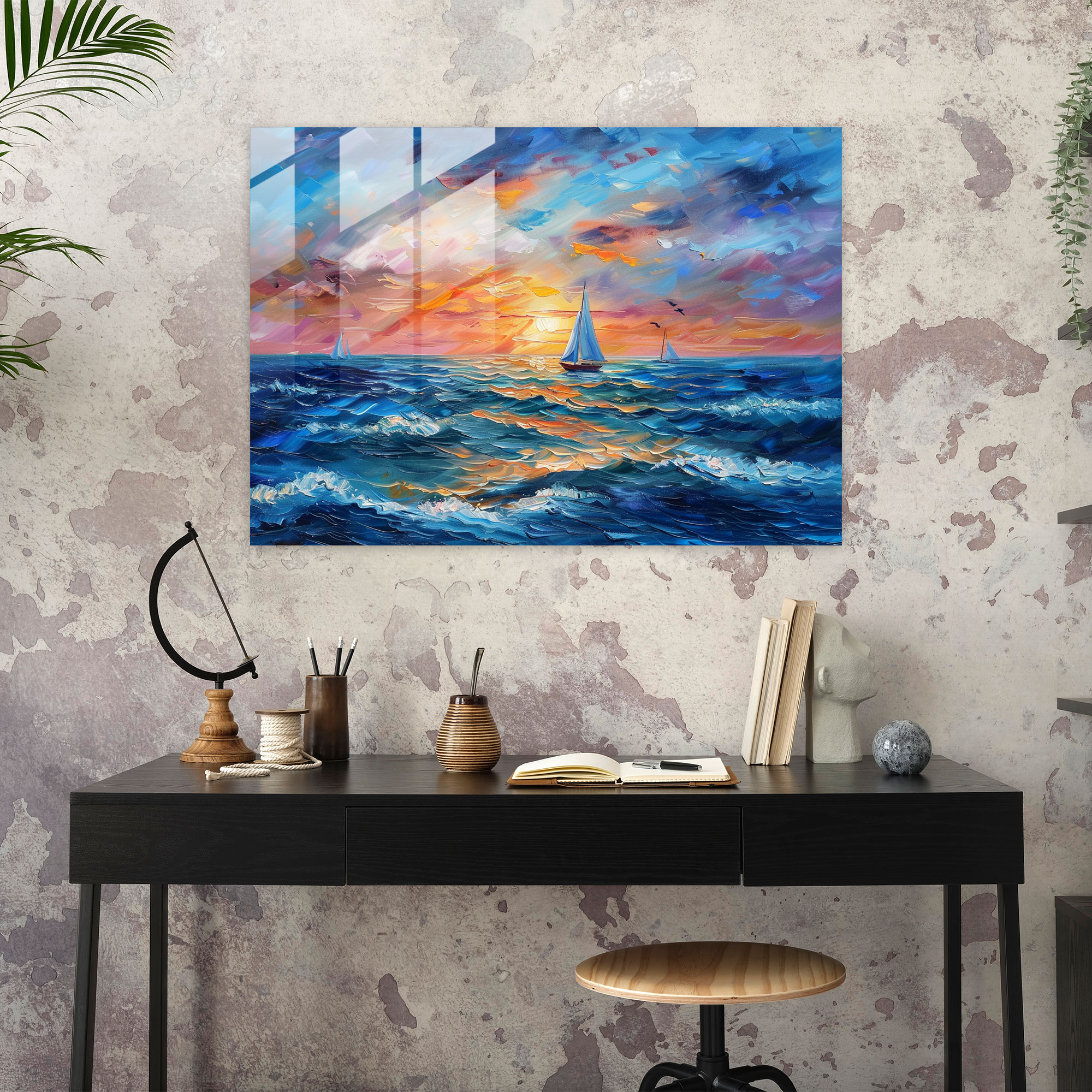 Leonid Afremov Glass Print: Serene Seascape Glass Wall Art - Leonid Afremov, Glass Wall Art, Glass Art, Wall Decoration