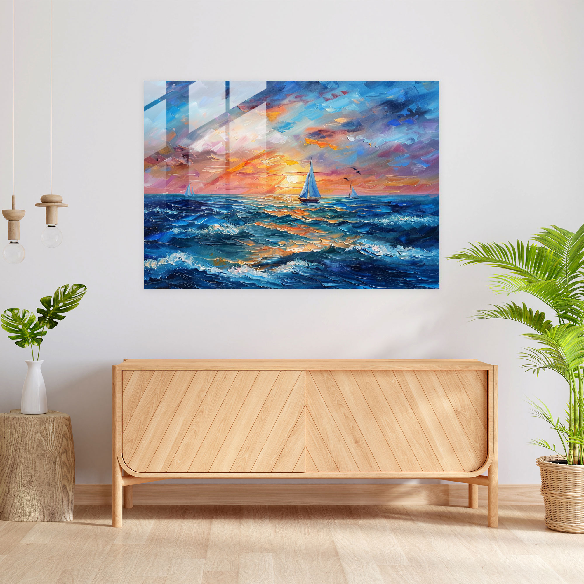 Leonid Afremov Glass Print: Serene Seascape Glass Wall Art - Leonid Afremov, Glass Wall Art, Glass Art, Wall Decoration