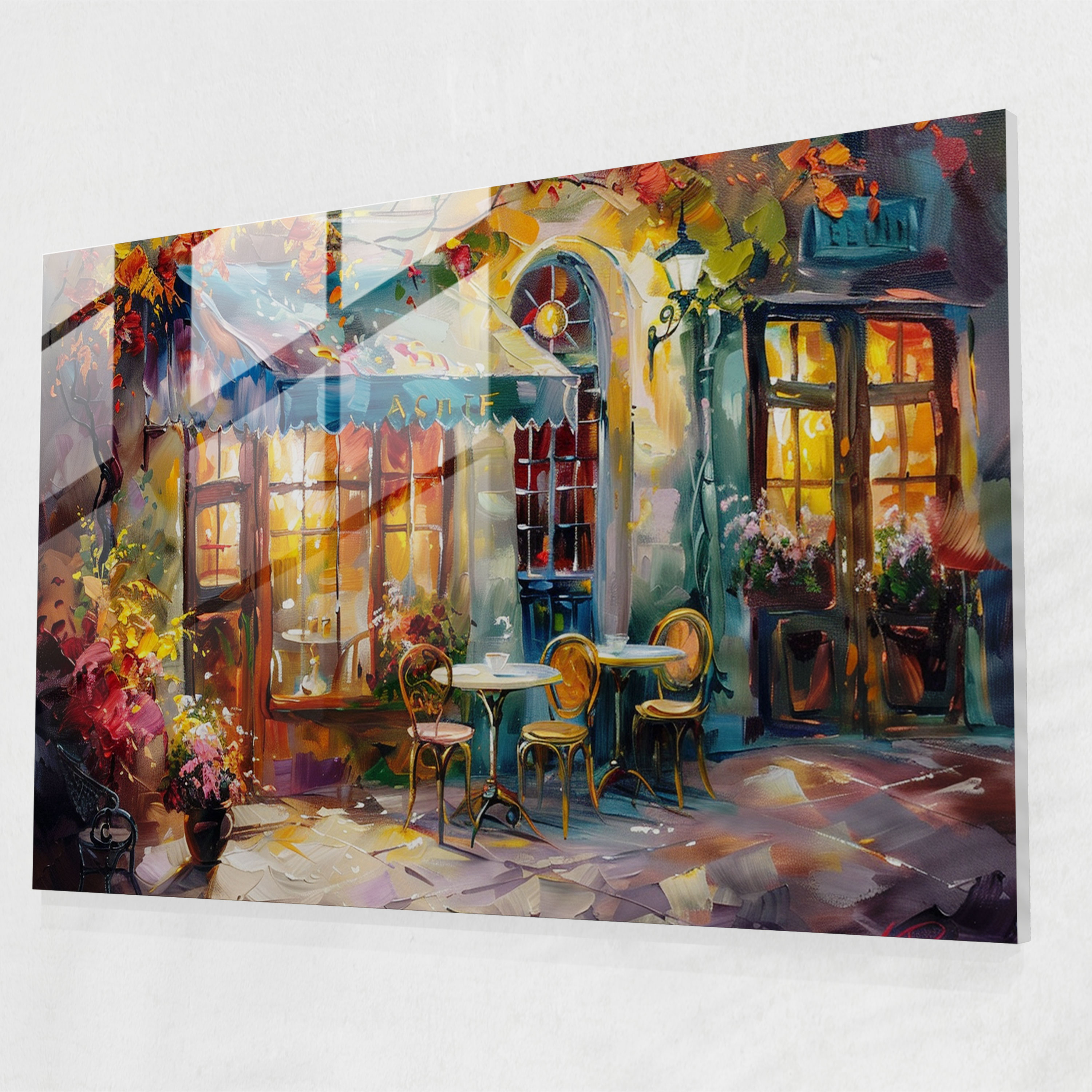 Leonid Afremov Glass Print: Cozy Cafe Glass Wall Art - Leonid Afremov, Home Decoration, Glass Art, Glass Print