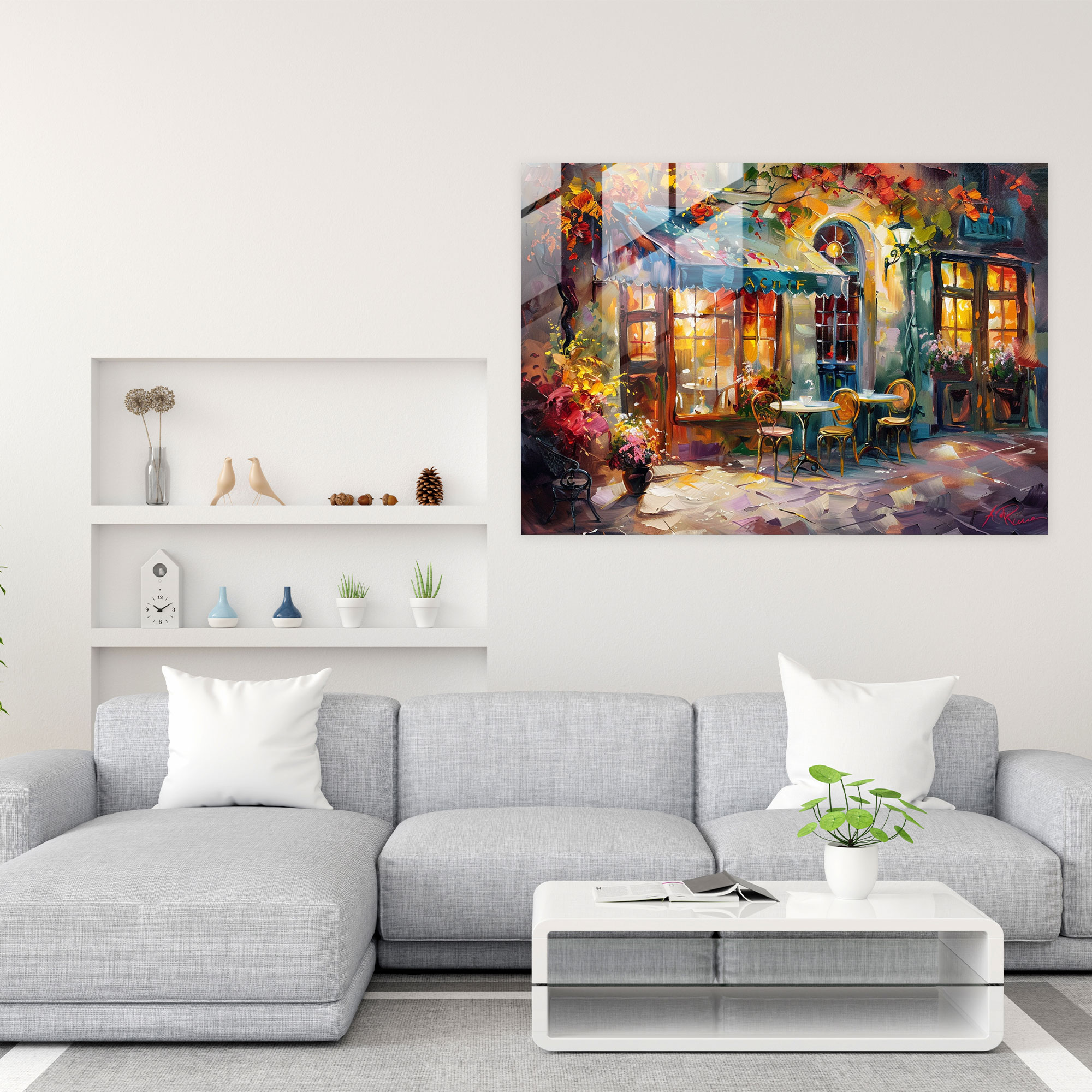 Leonid Afremov Glass Print: Cozy Cafe Glass Wall Art - Leonid Afremov, Home Decoration, Glass Art, Glass Print