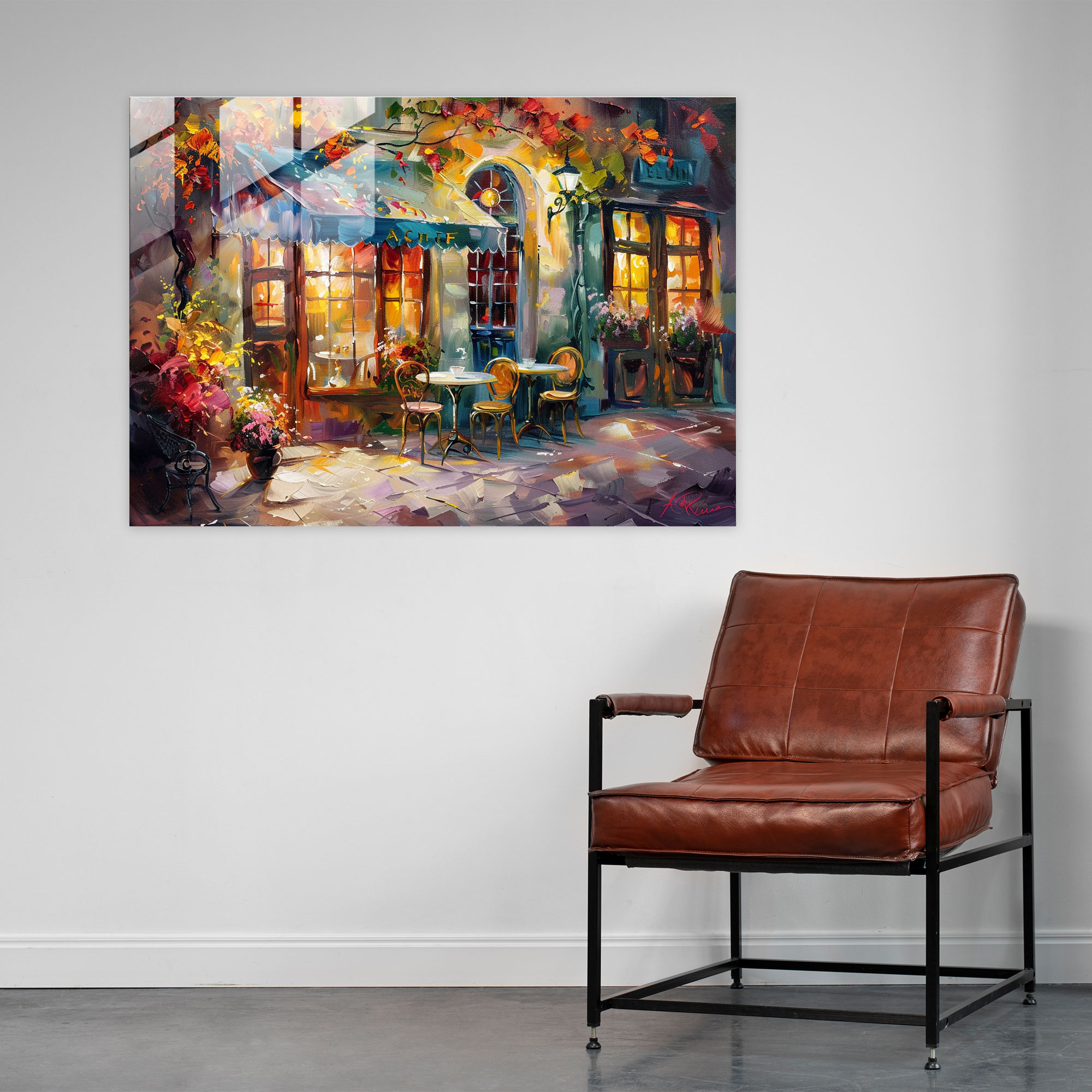 Leonid Afremov Glass Print: Cozy Cafe Glass Wall Art - Leonid Afremov, Home Decoration, Glass Art, Glass Print