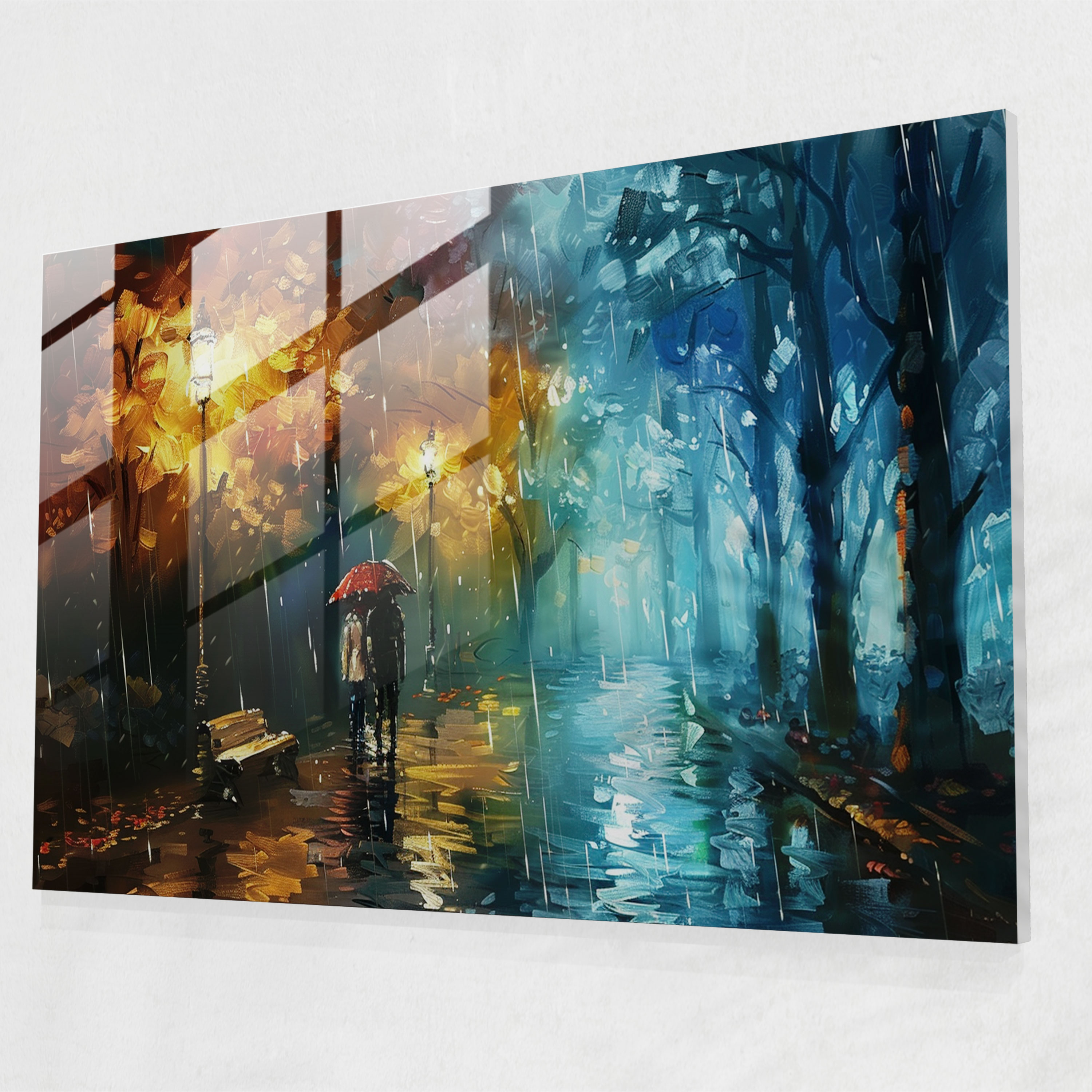 Leonid Afremov Glass Wall Art - Rainy Night In The Park Glass Print - Leonid Afremov, Leonid Afremov, Wall Decoration, Home Decoration