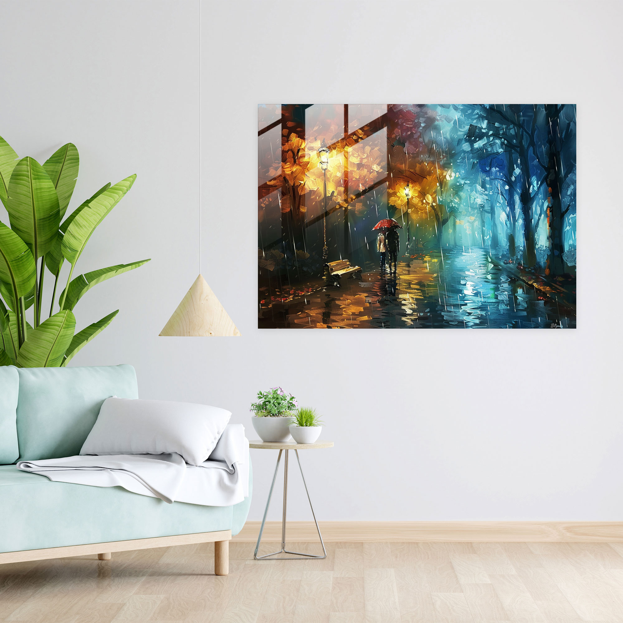 Leonid Afremov Glass Wall Art - Rainy Night In The Park Glass Print - Leonid Afremov, Leonid Afremov, Wall Decoration, Home Decoration