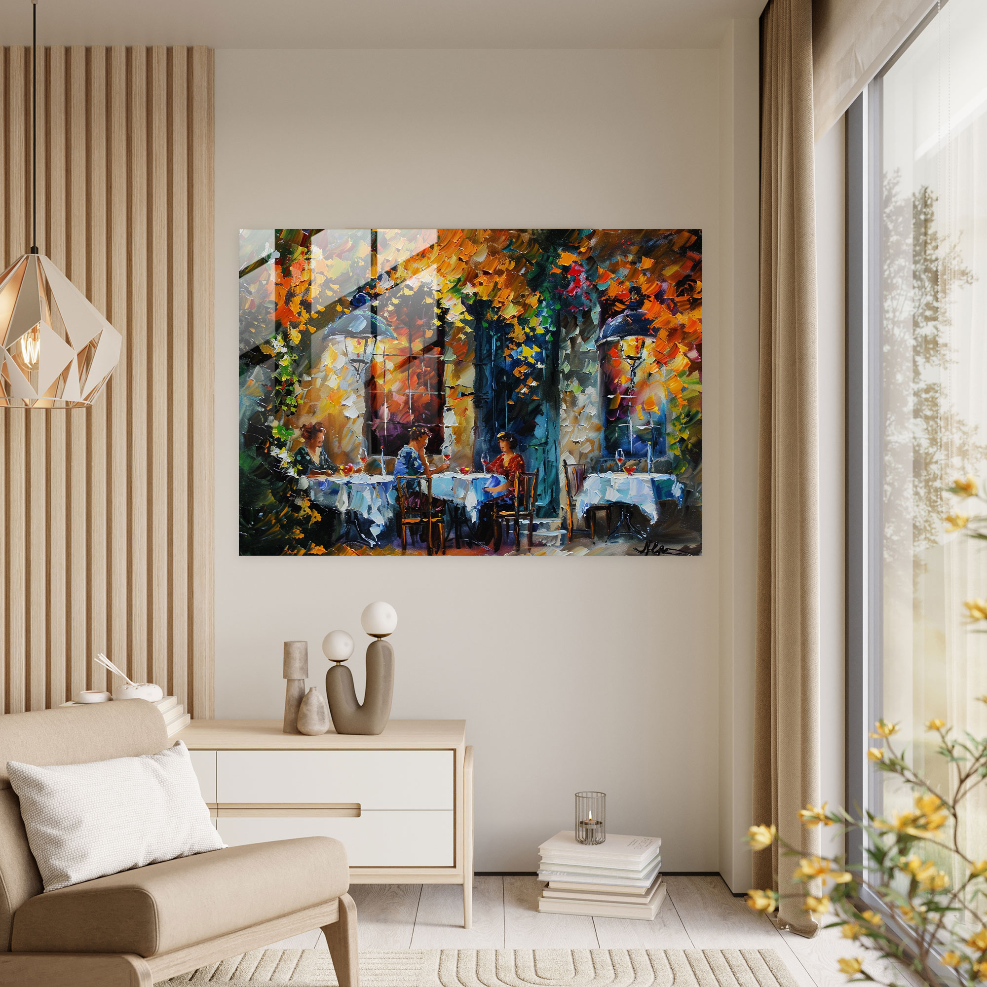 Leonid Afremov Glass Wall Art - Cozy Cafe Glass Print - Leonid Afremov, Glass Print, Home Decoration, Glass Wall Art