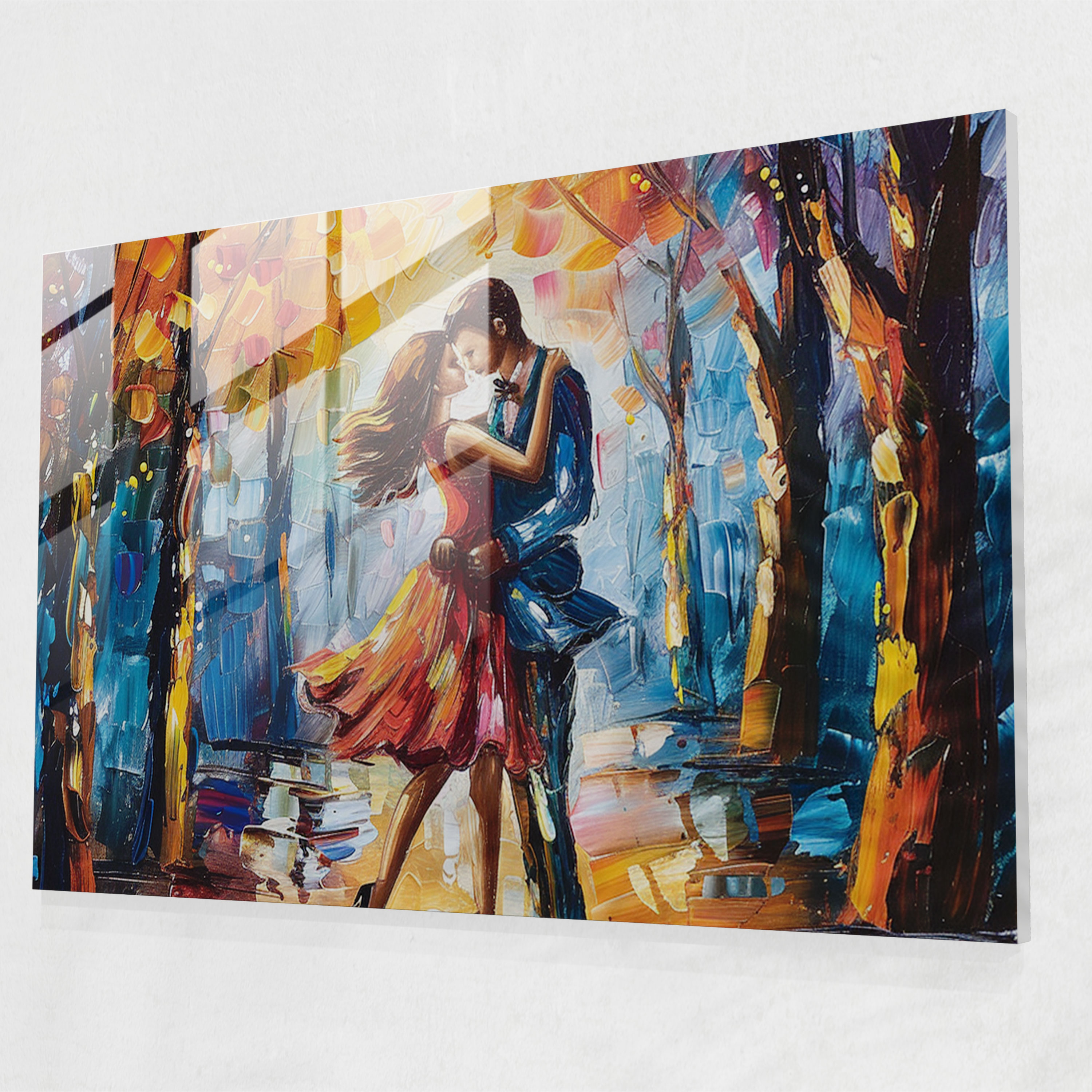 Leonid Afremov Glass Wall Art - Romantic Embrace Home Decoration - Leonid Afremov, Home Decoration, Leonid Afremov, Wall Decoration