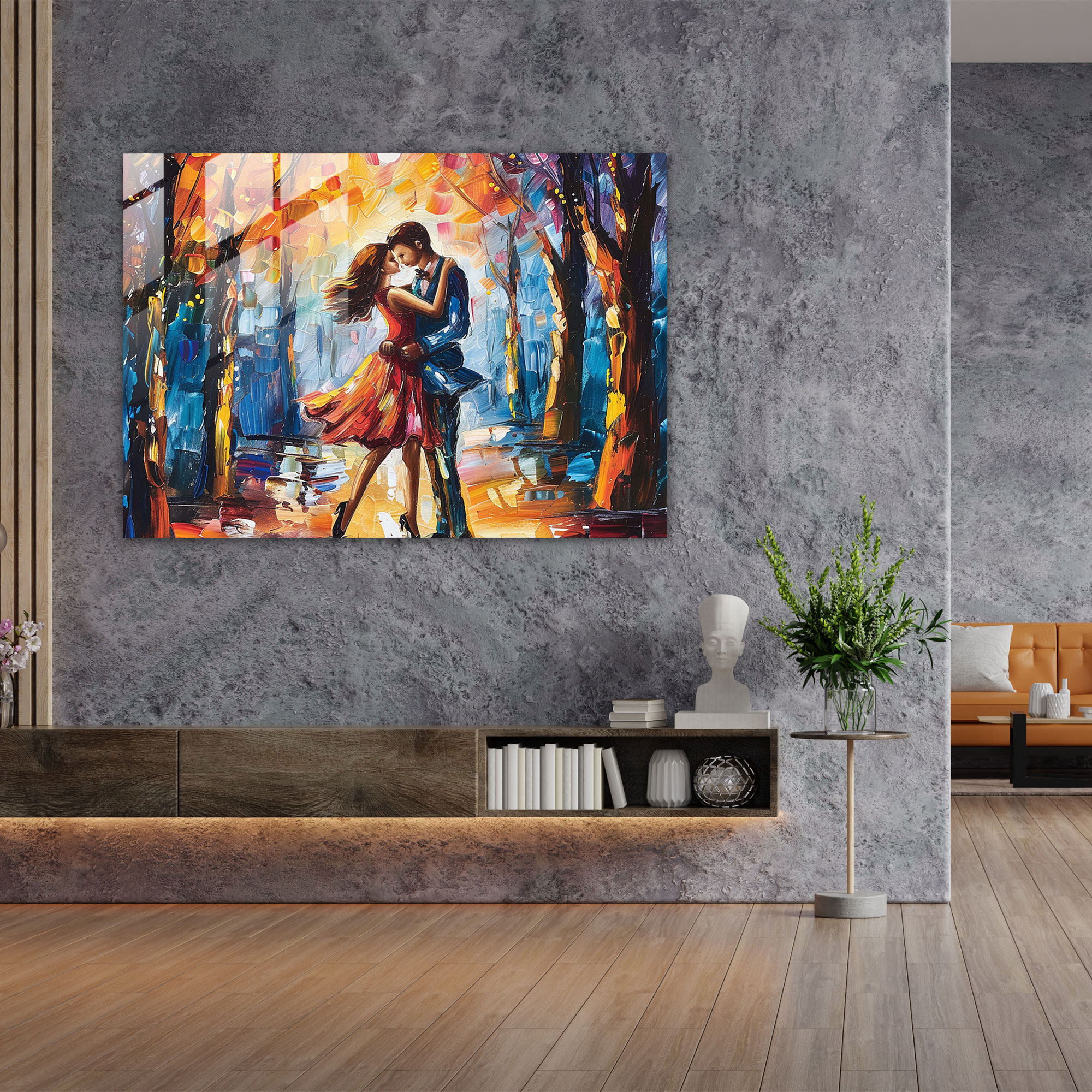 Leonid Afremov Glass Wall Art - Romantic Embrace Home Decoration - Leonid Afremov, Home Decoration, Leonid Afremov, Wall Decoration