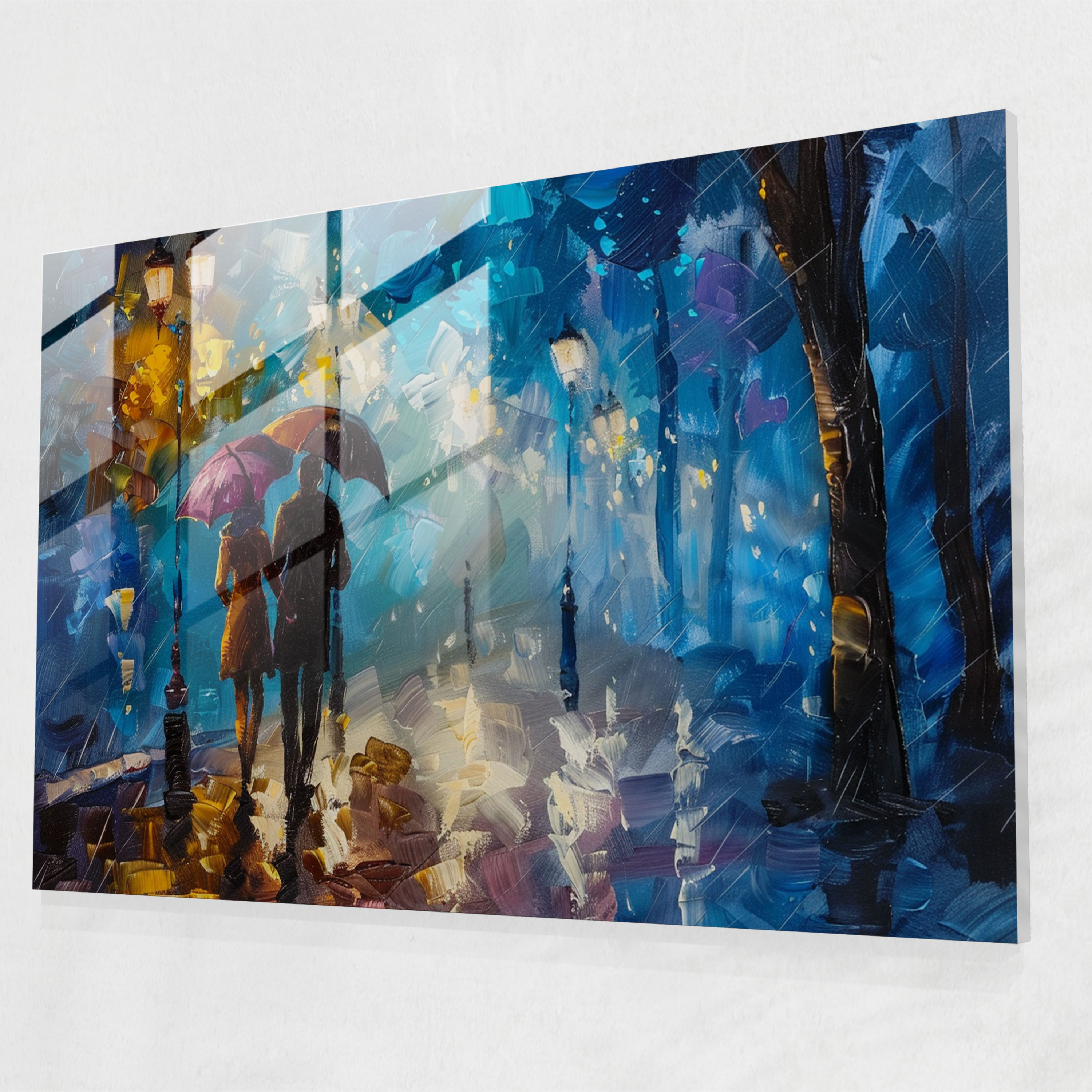 Leonid Afremov Glass Print - Romantic Rainy Night Glass Wall Art - Leonid Afremov, Home Decoration, Glass Wall Art, Modern Art