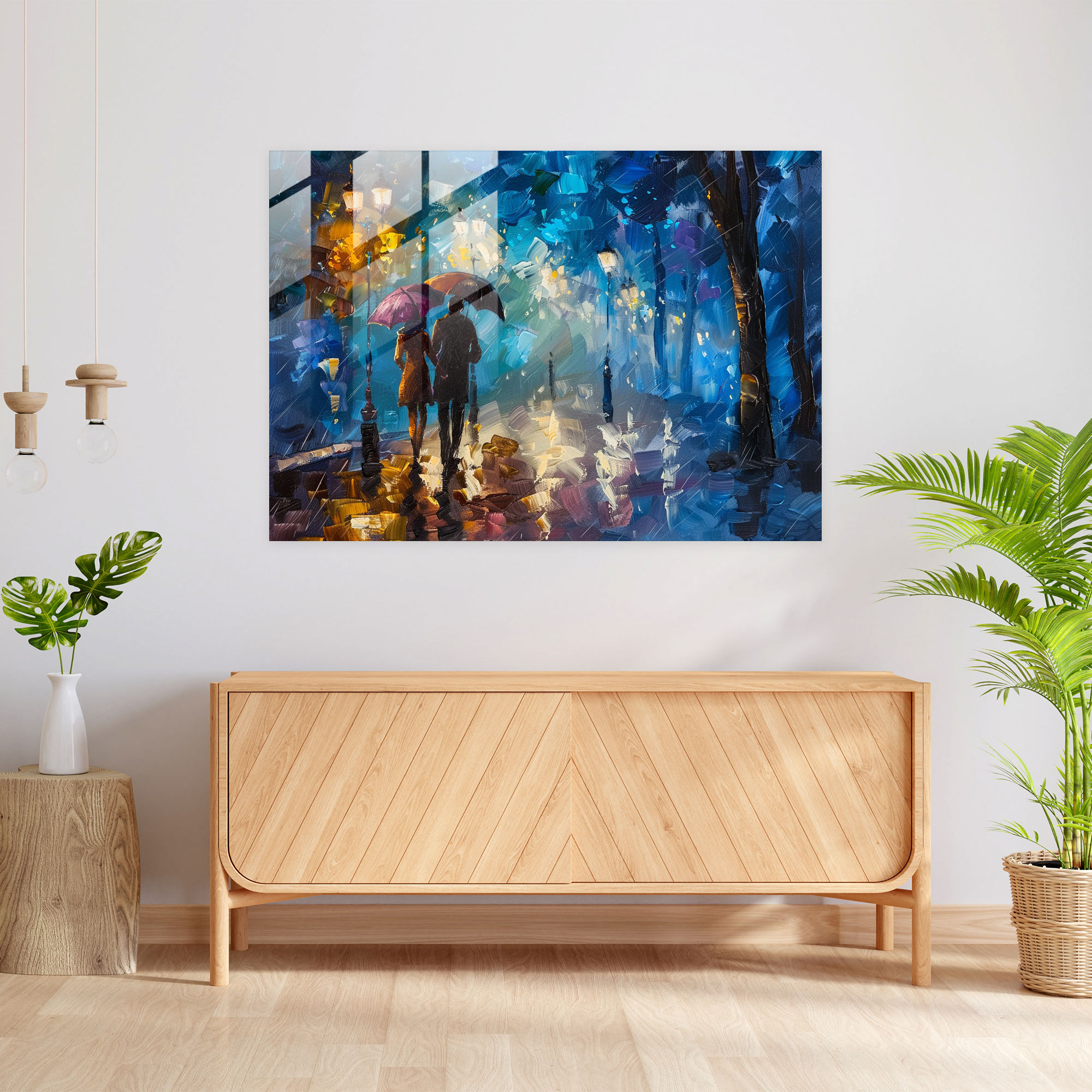 Leonid Afremov Glass Print - Romantic Rainy Night Glass Wall Art - Leonid Afremov, Home Decoration, Glass Wall Art, Modern Art