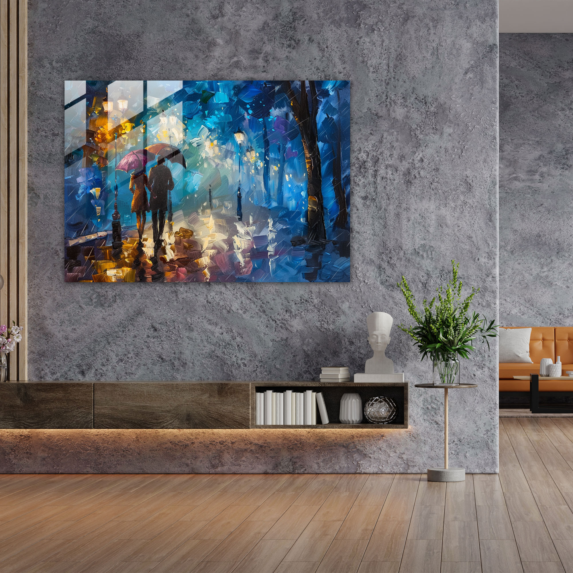 Leonid Afremov Glass Print - Romantic Rainy Night Glass Wall Art - Leonid Afremov, Home Decoration, Glass Wall Art, Modern Art