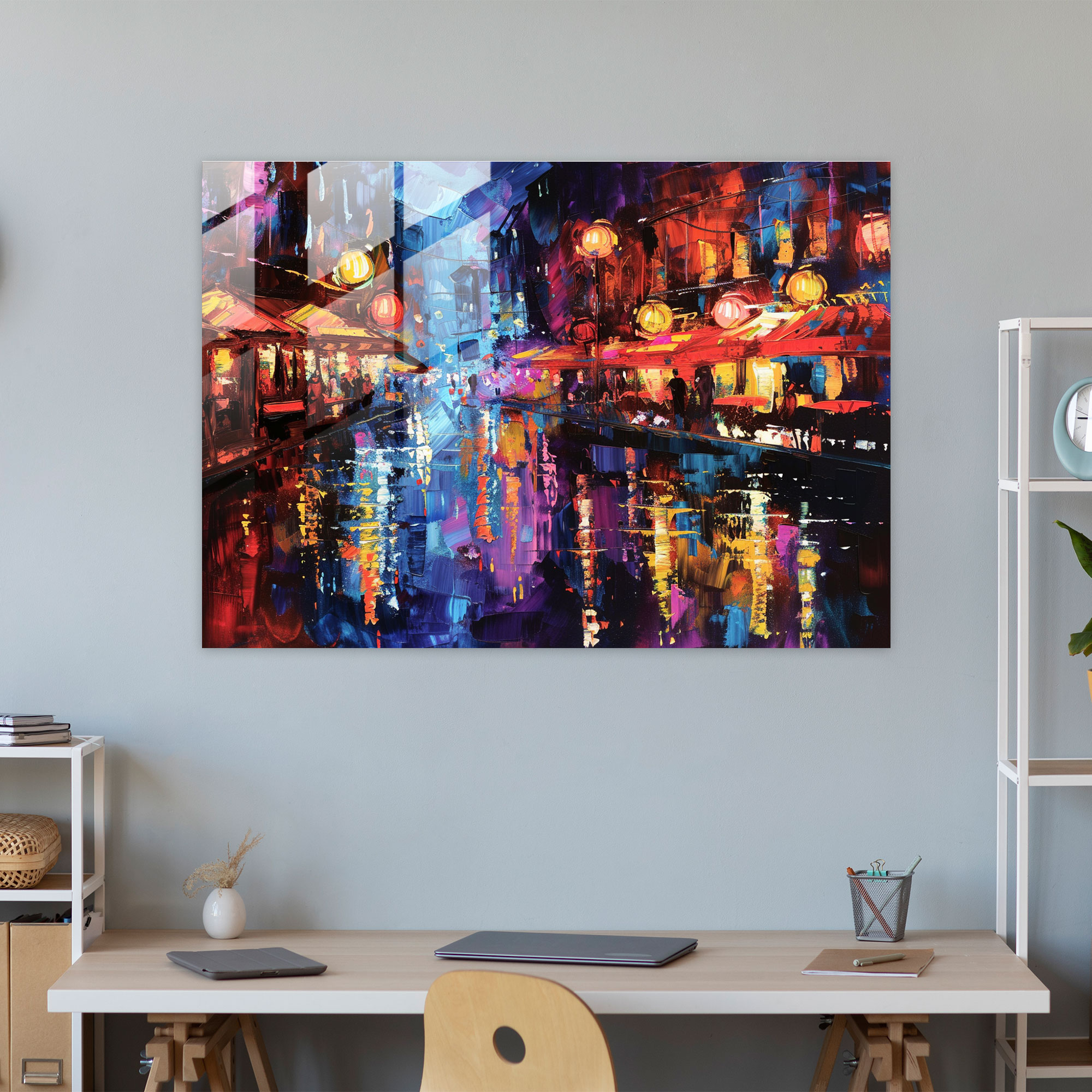 Leonid Afremov Glass Print - Energetic City Nightlife Glass Wall Art - Leonid Afremov, Glass Print, Glass Wall Art, Glass Art