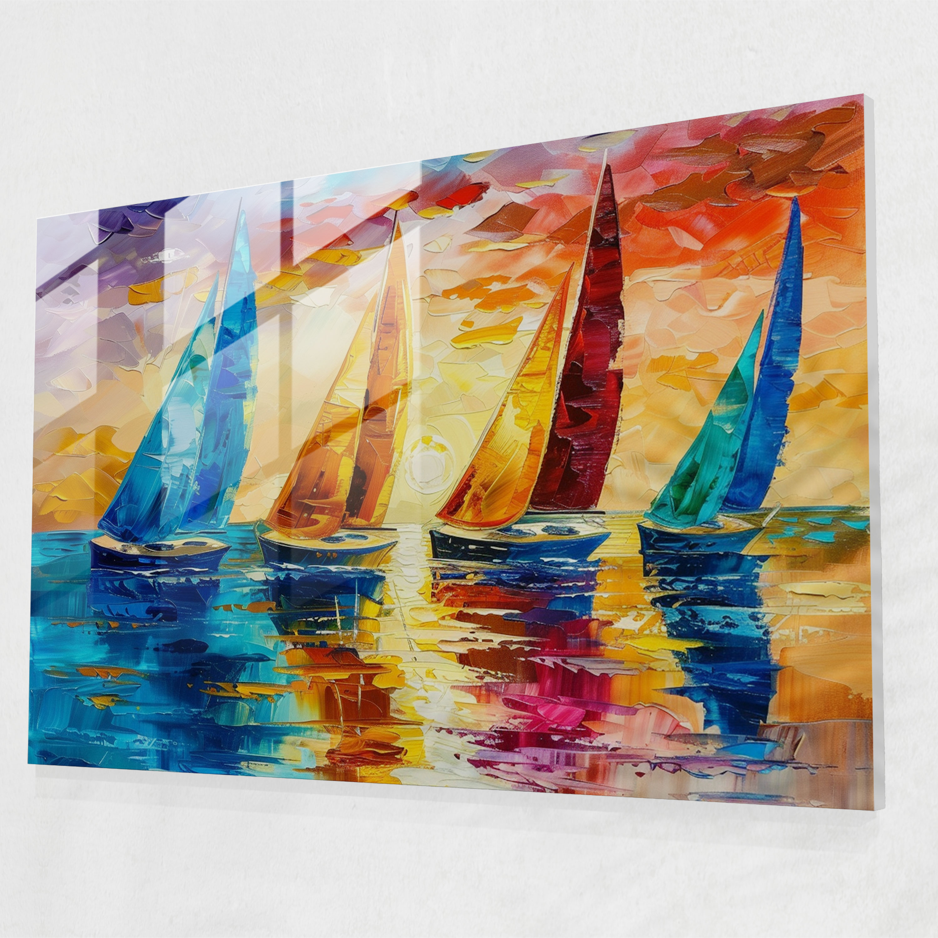 Leonid Afremov Glass Print - Serene Seascape Glass Wall Art - Leonid Afremov, Glass Wall Art, Leonid Afremov, Home Decoration